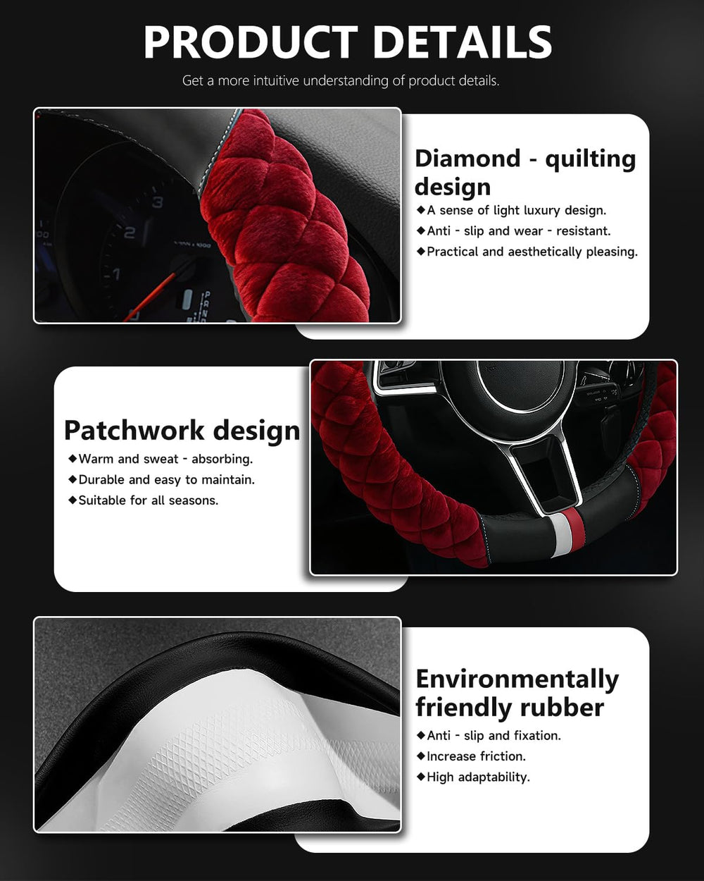 Cxtiy burgundy steering wheel cover used in a winter drive scenario for warmth.