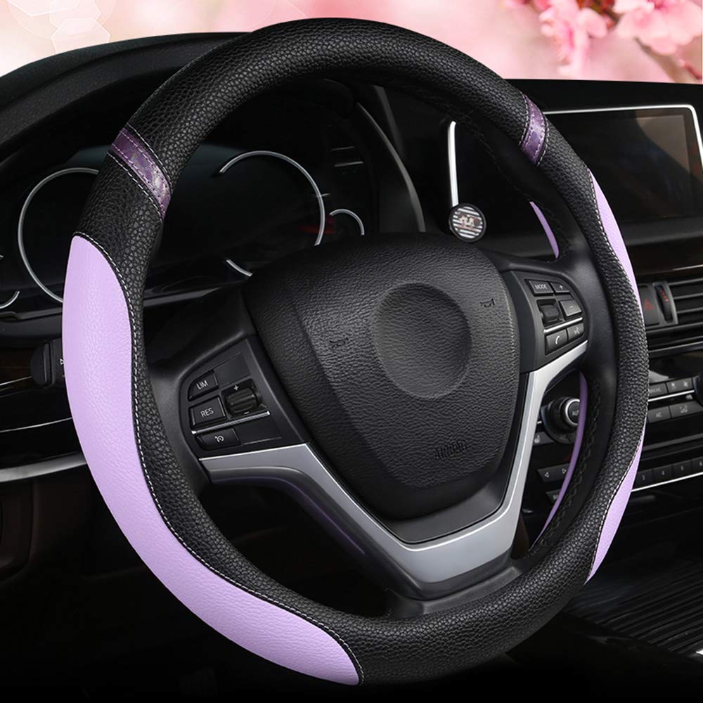 Cxtiy lilac leather wheel cover texture highlighting breathable, anti-slip grip for warm days.