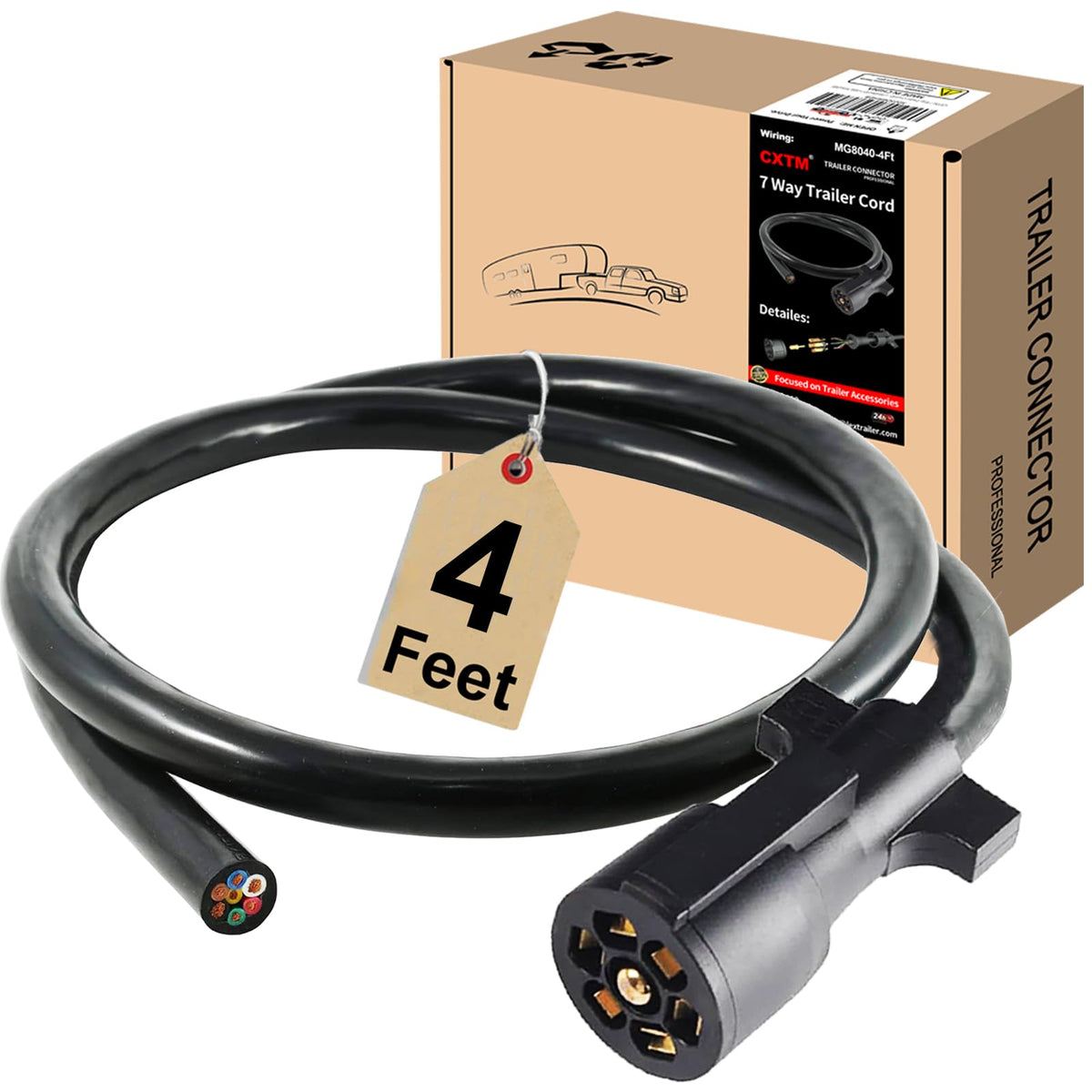 CXTM 7-way trailer cord 4ft pigtail for reliable RV connections.