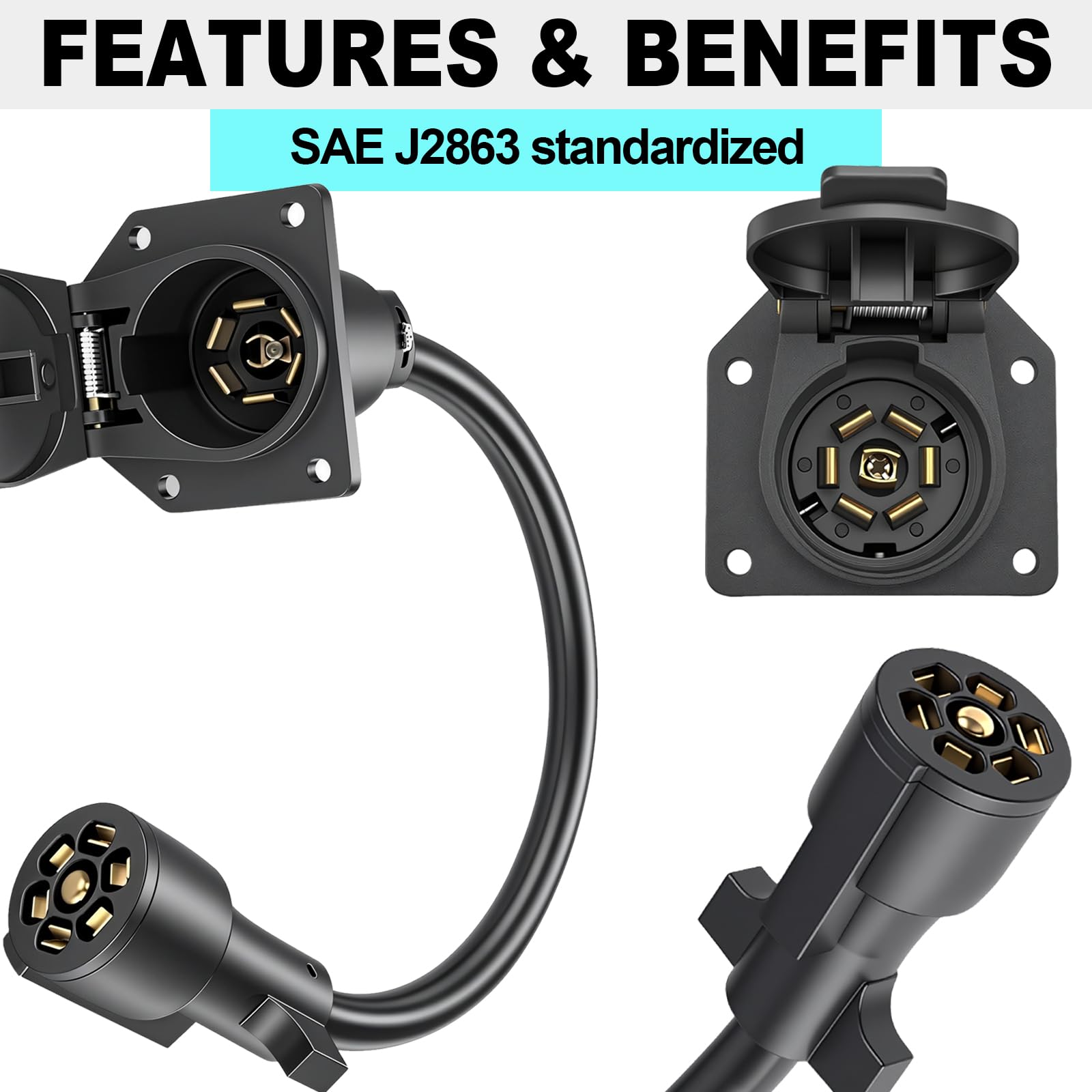CXTM 7-Way extension 1ft cable detail featuring copper core and color-coded conductors.