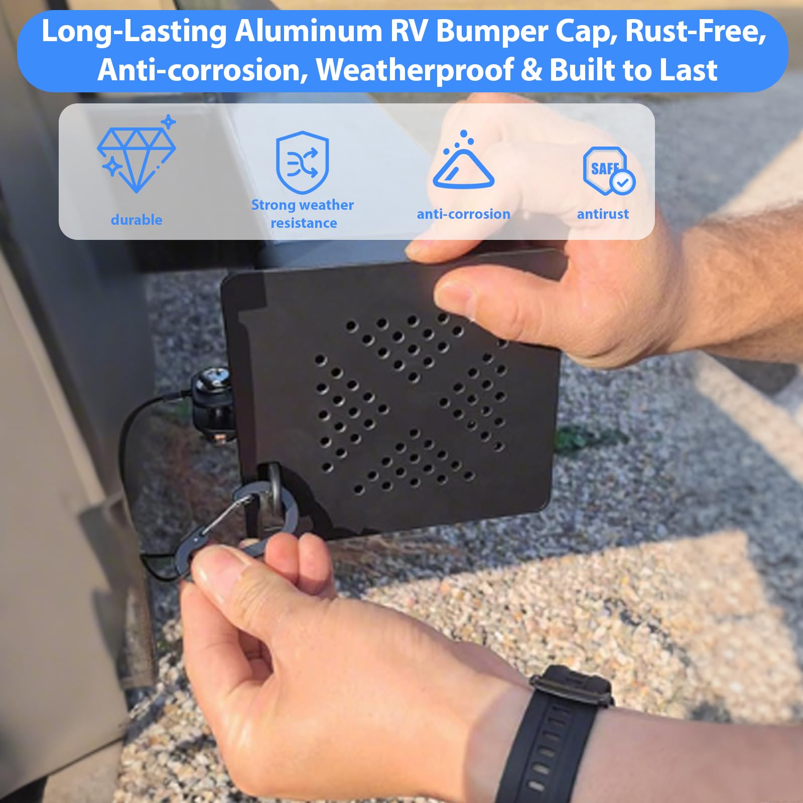 Cyanslen weatherproof rust-resistant bumper end cap withstands outdoor conditions.