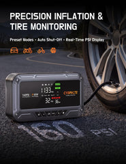 CYBPULTE LCD display shows battery and pressure status at a glance.