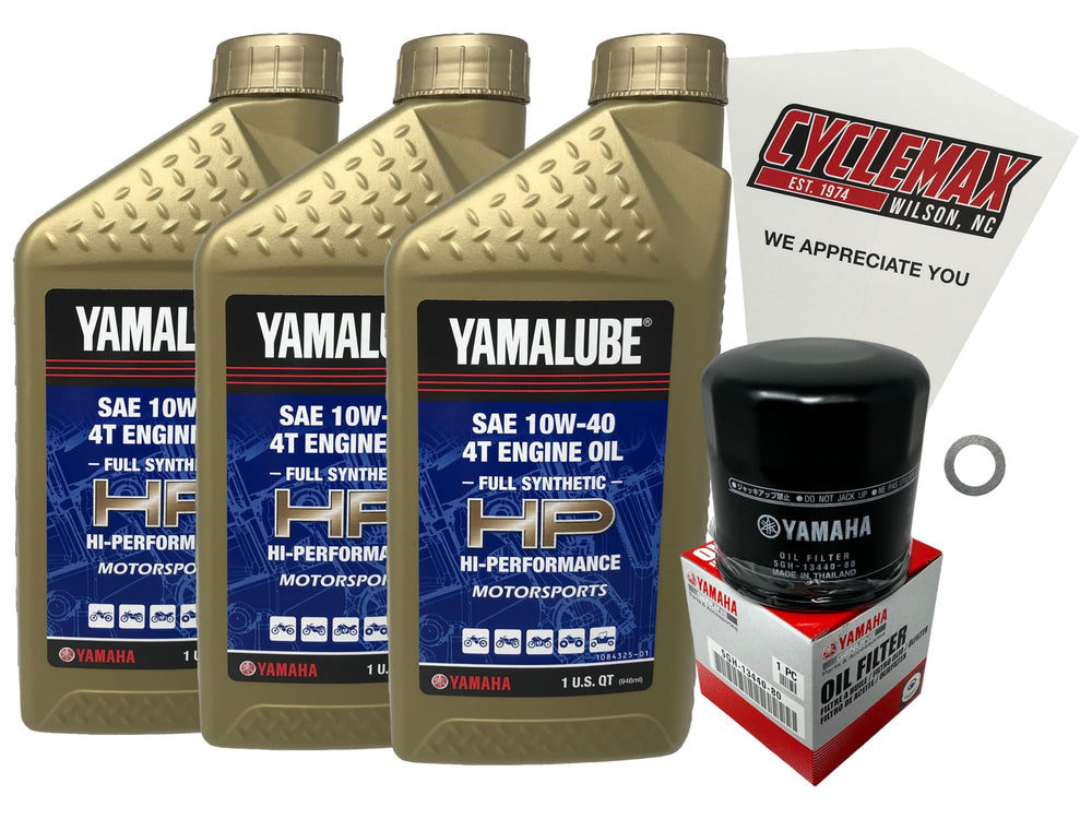 Cyclemax oil change kit contents for Yamaha YZF-R3 ready for quick maintenance.