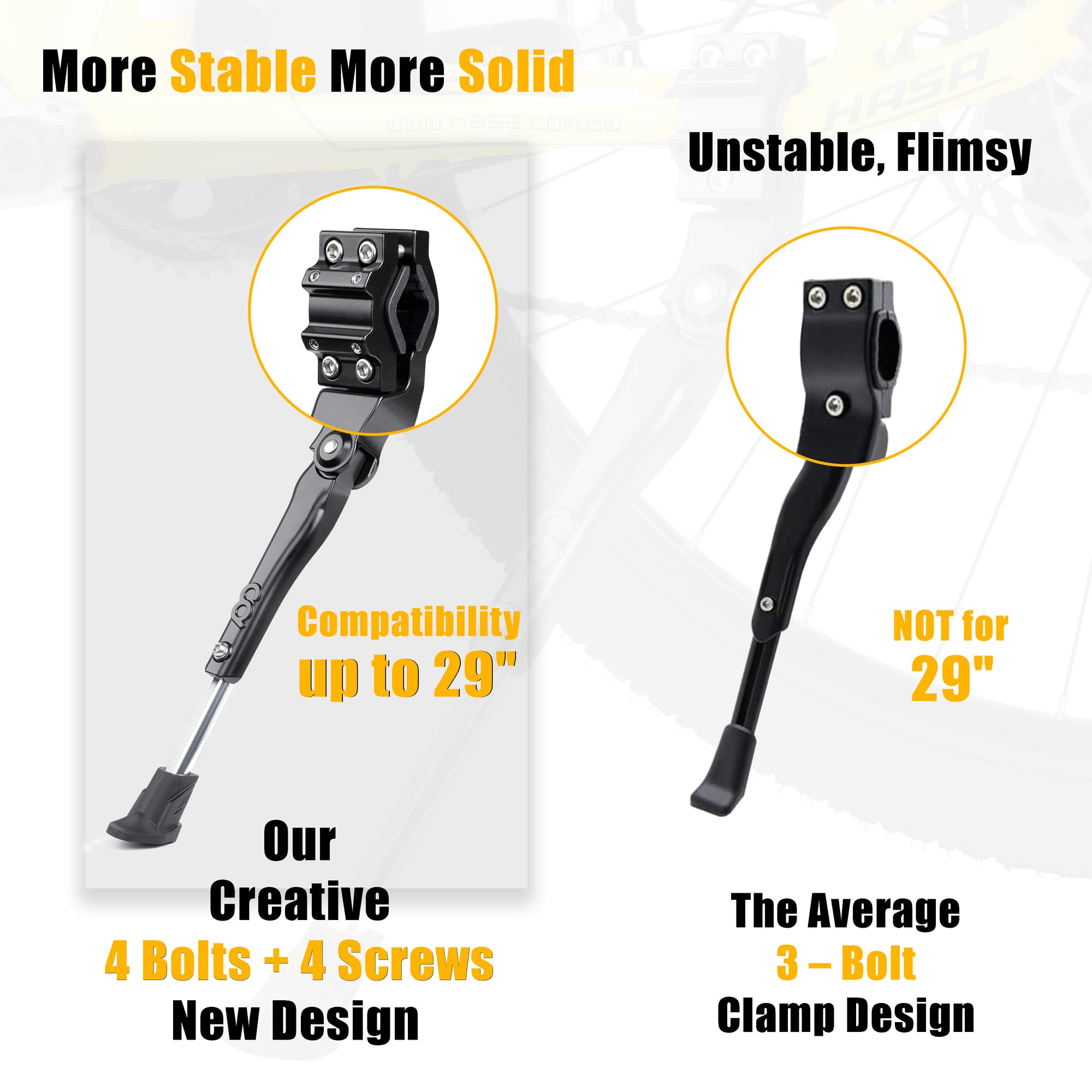 CyclingDeal kickstand on 24-29in and 700c wheels shows broad compatibility