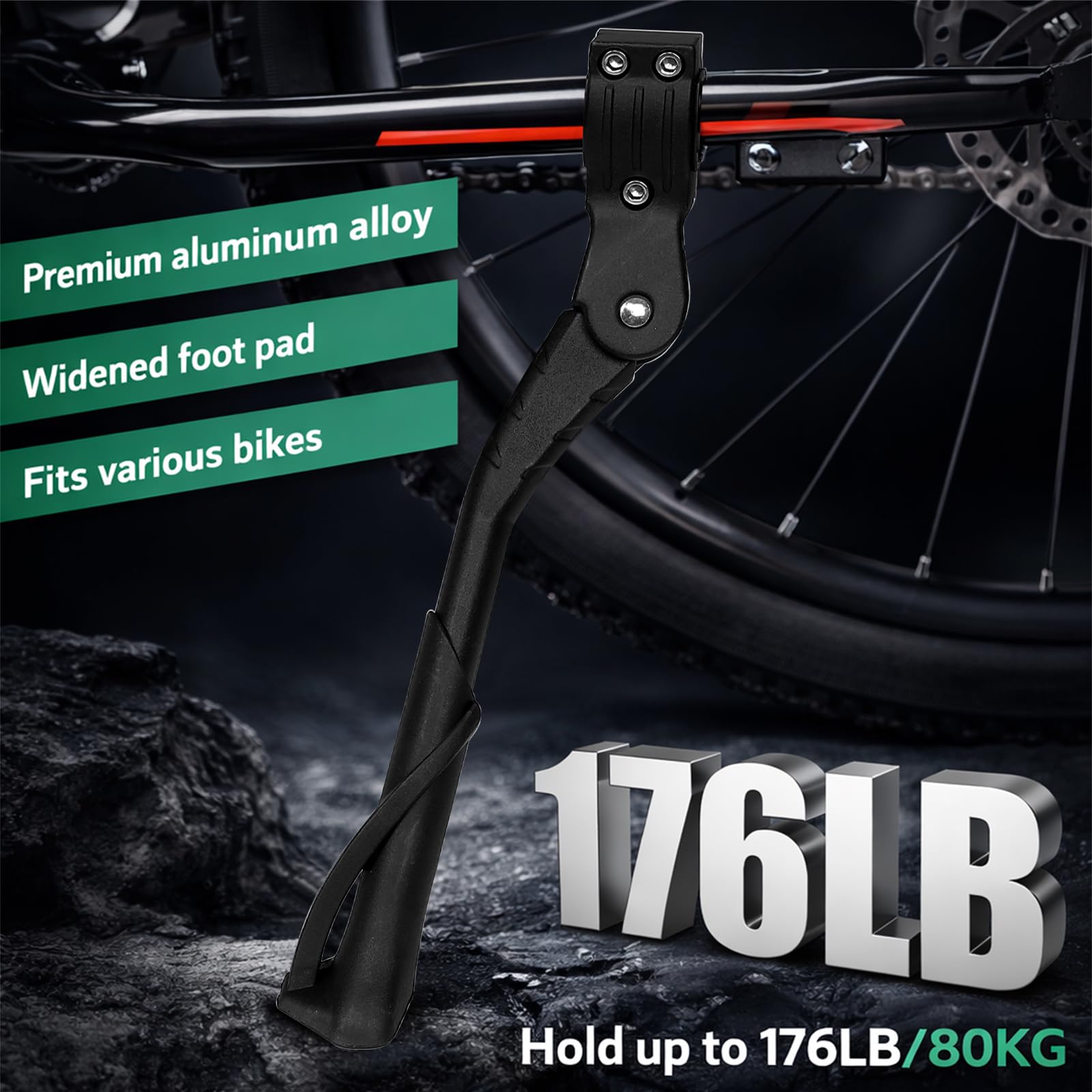 Cyfie bike kickstand aluminum alloy body for durability and long life.
