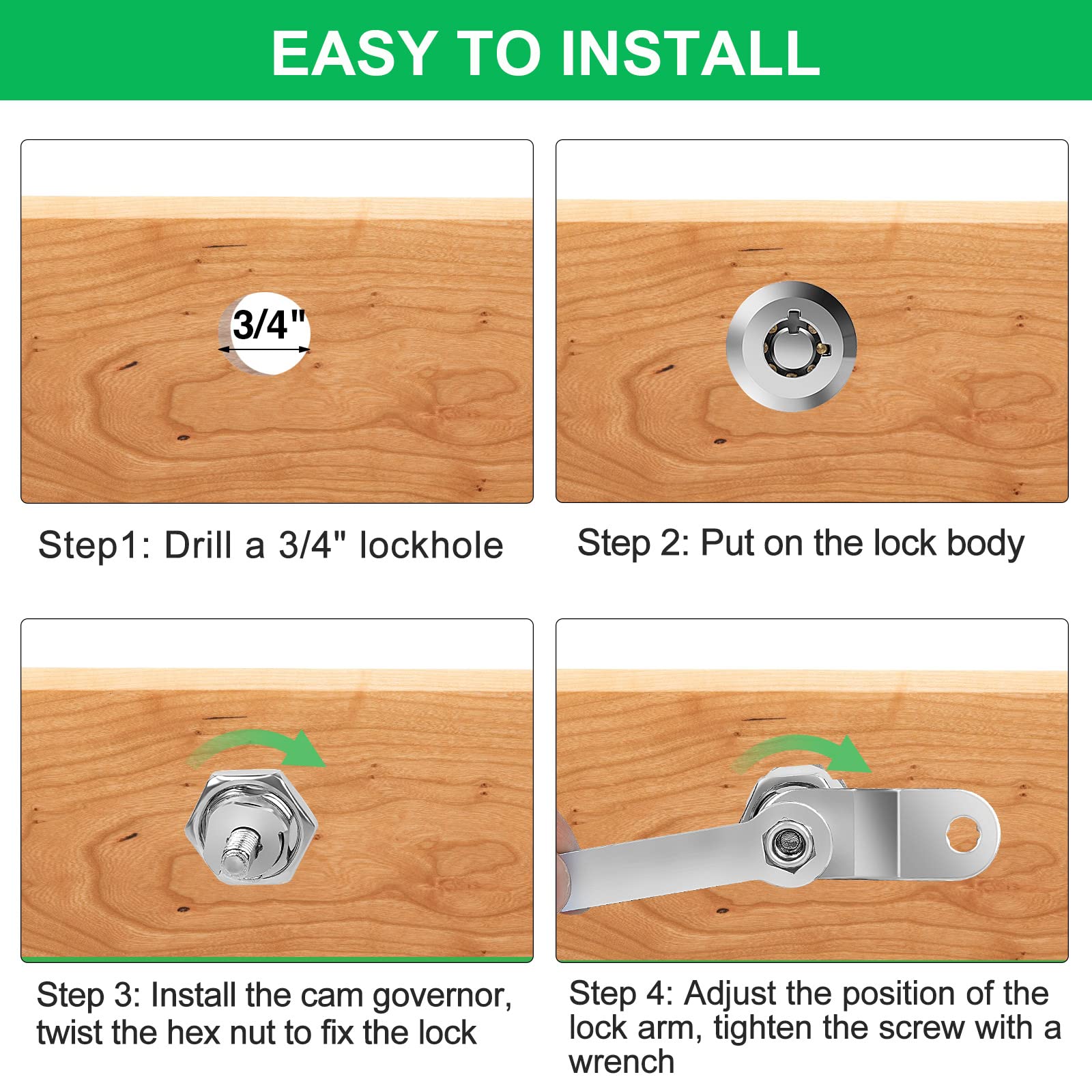 90-degree turn operation of Cylinnda cabinet lock demonstrates ease of use.