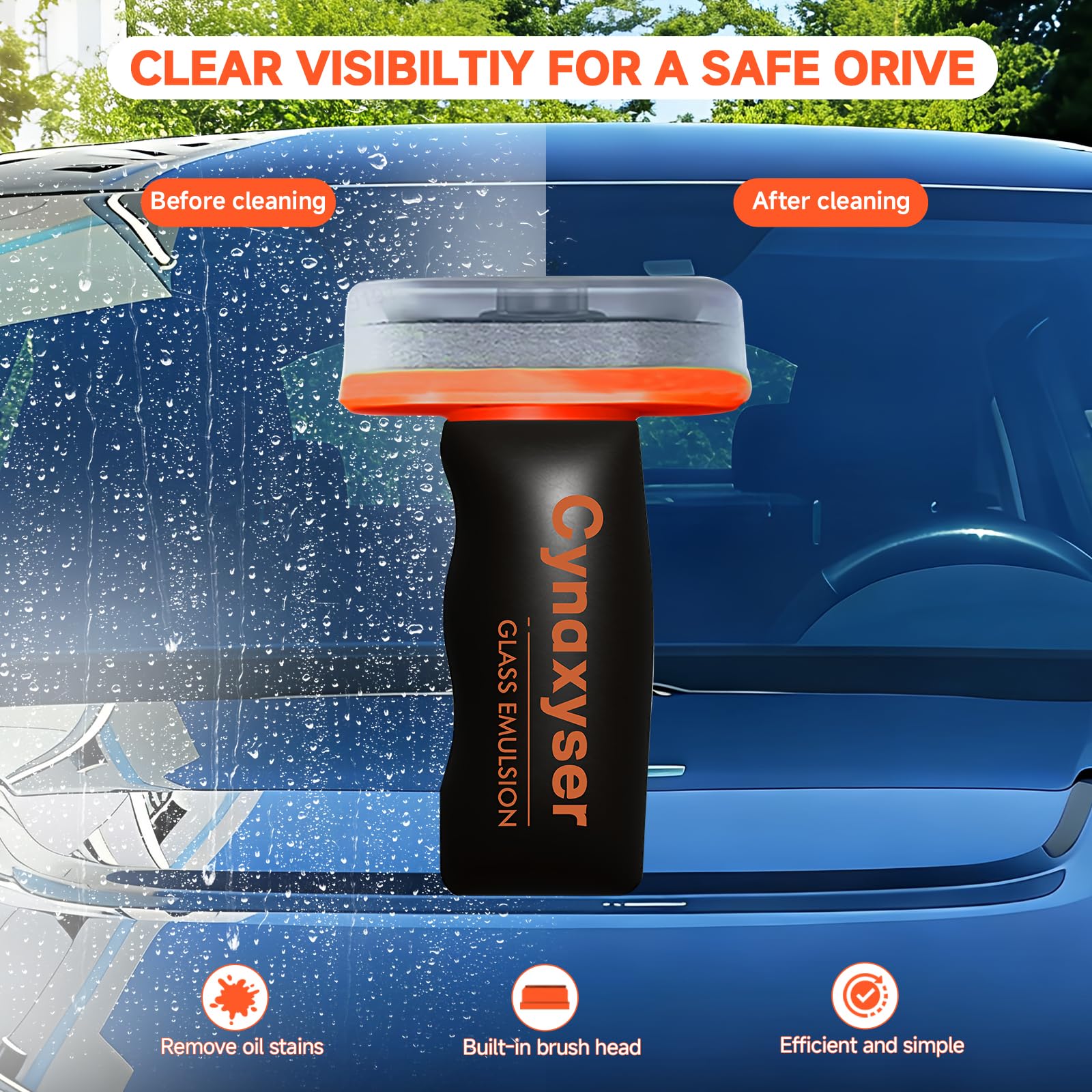 Cynaxyser works on windshields, side windows, and mirrors