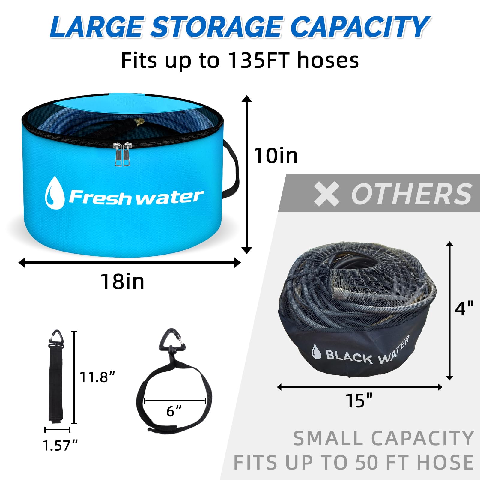 Cyrico black bag designed for sewer hoses with odor-blocking features during storage.