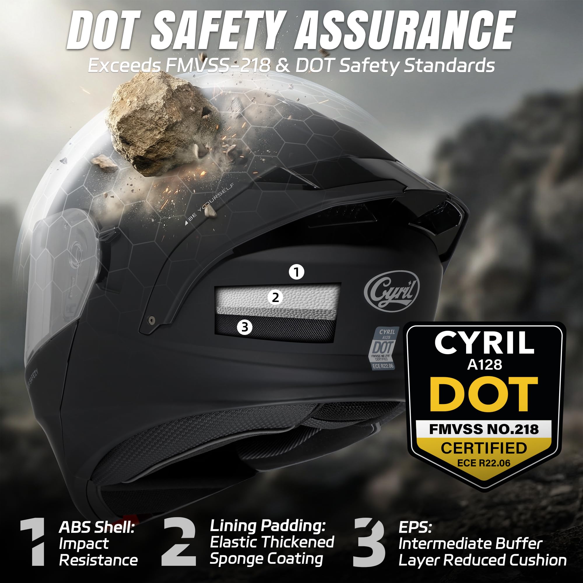 CYRIL modular helmet side profile showing sleek design and comfortable fit.