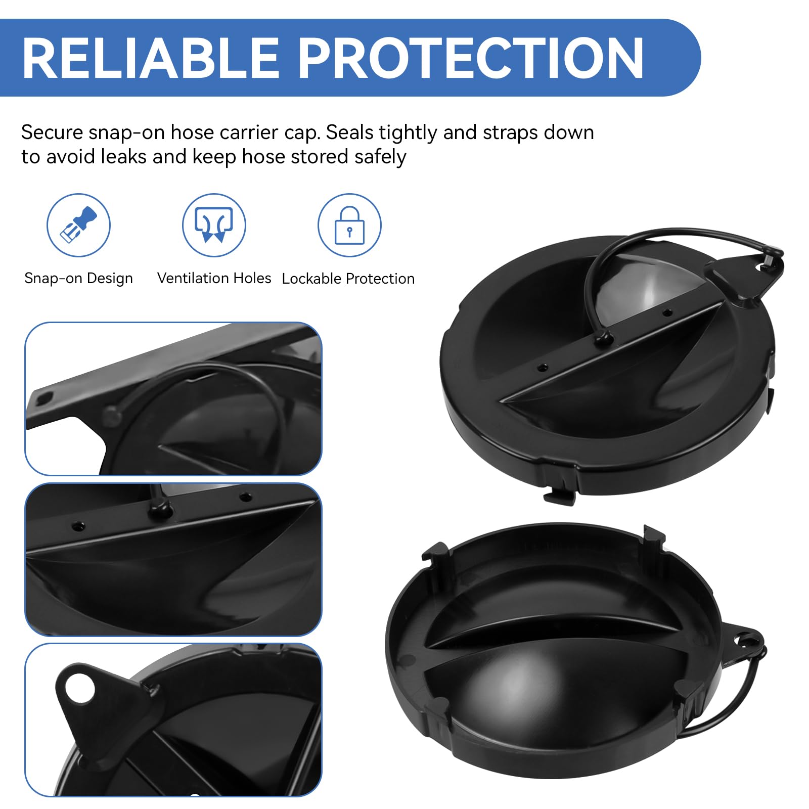 Black ABS end cap fits securely on RV sewer hose carrier.