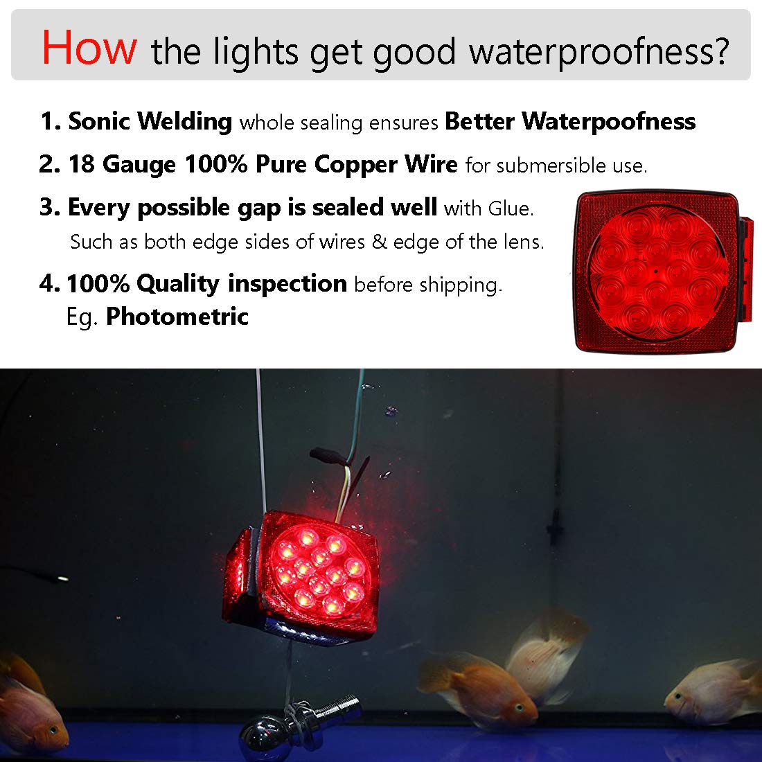 CZC AUTO 12V submersible trailer tail light right lens for underwater signaling.