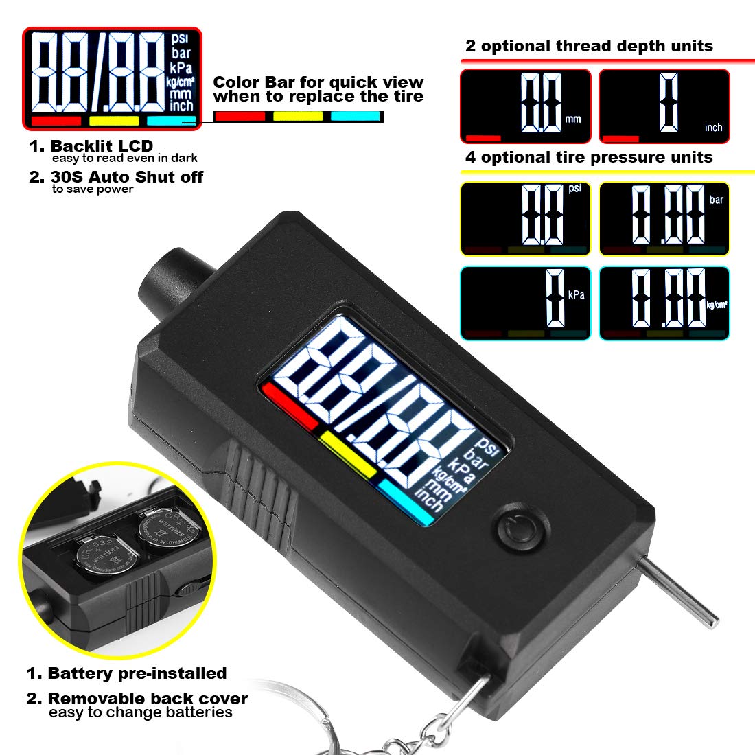CZC AUTO tread depth gauge measures up to 0-15.1mm