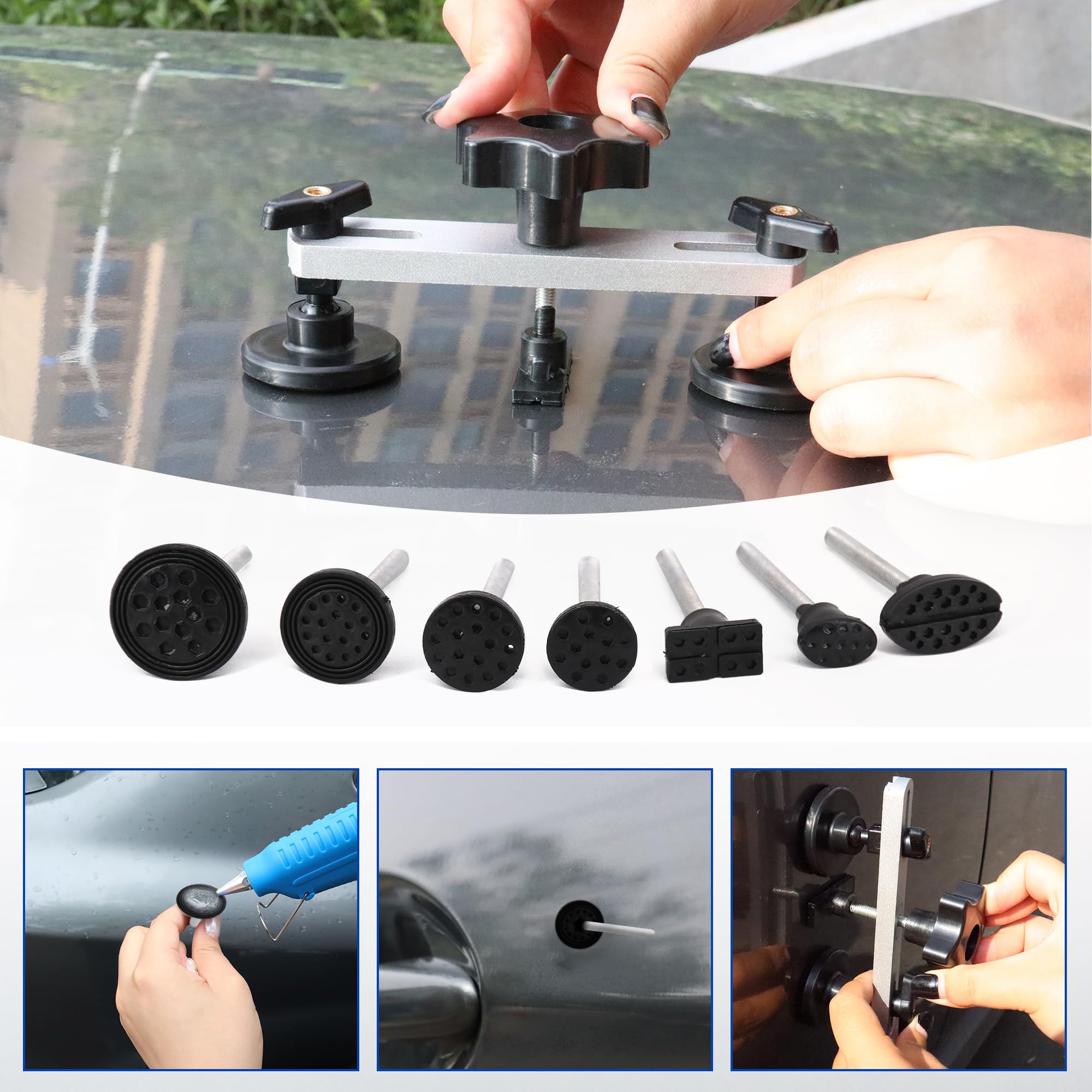 CZJCMECH dent repair tool set with bridge puller for medium dents.