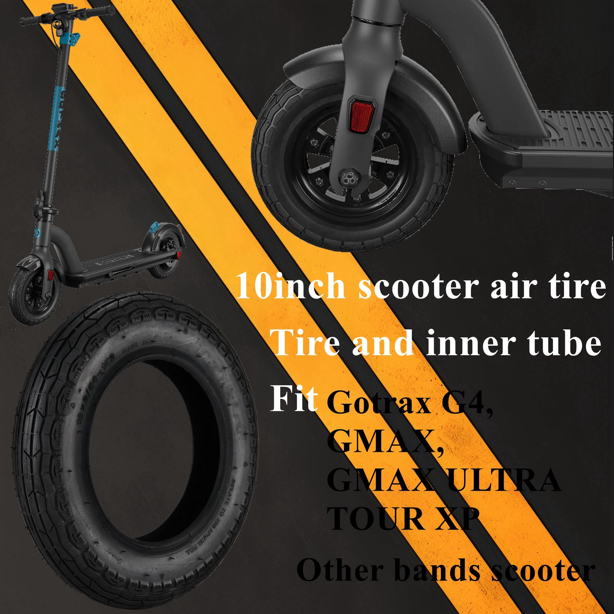 CZJIAWO 10inch scooter tire tread close-up emphasizes wear resistance.