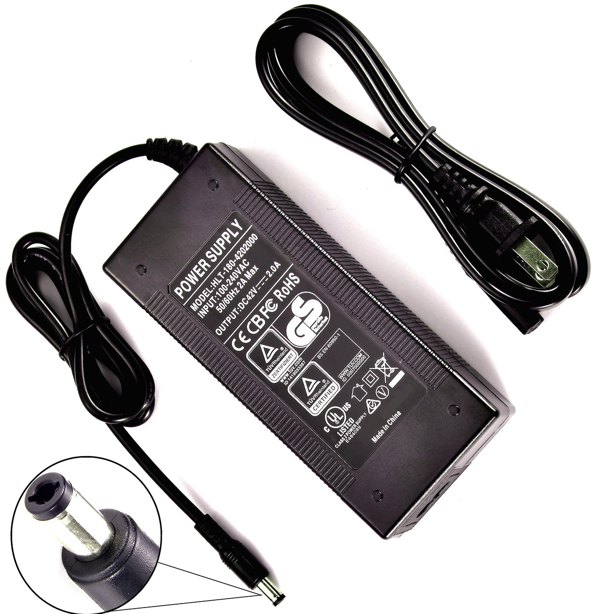CZJIAWO 42V 2A charger for Hiboy S2 scooter with dual LED indicators for clear status.