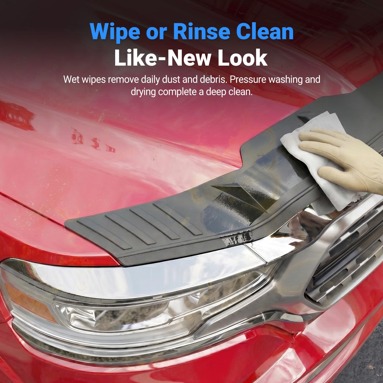 CZmenghe hood shield deflects road debris during highway driving.