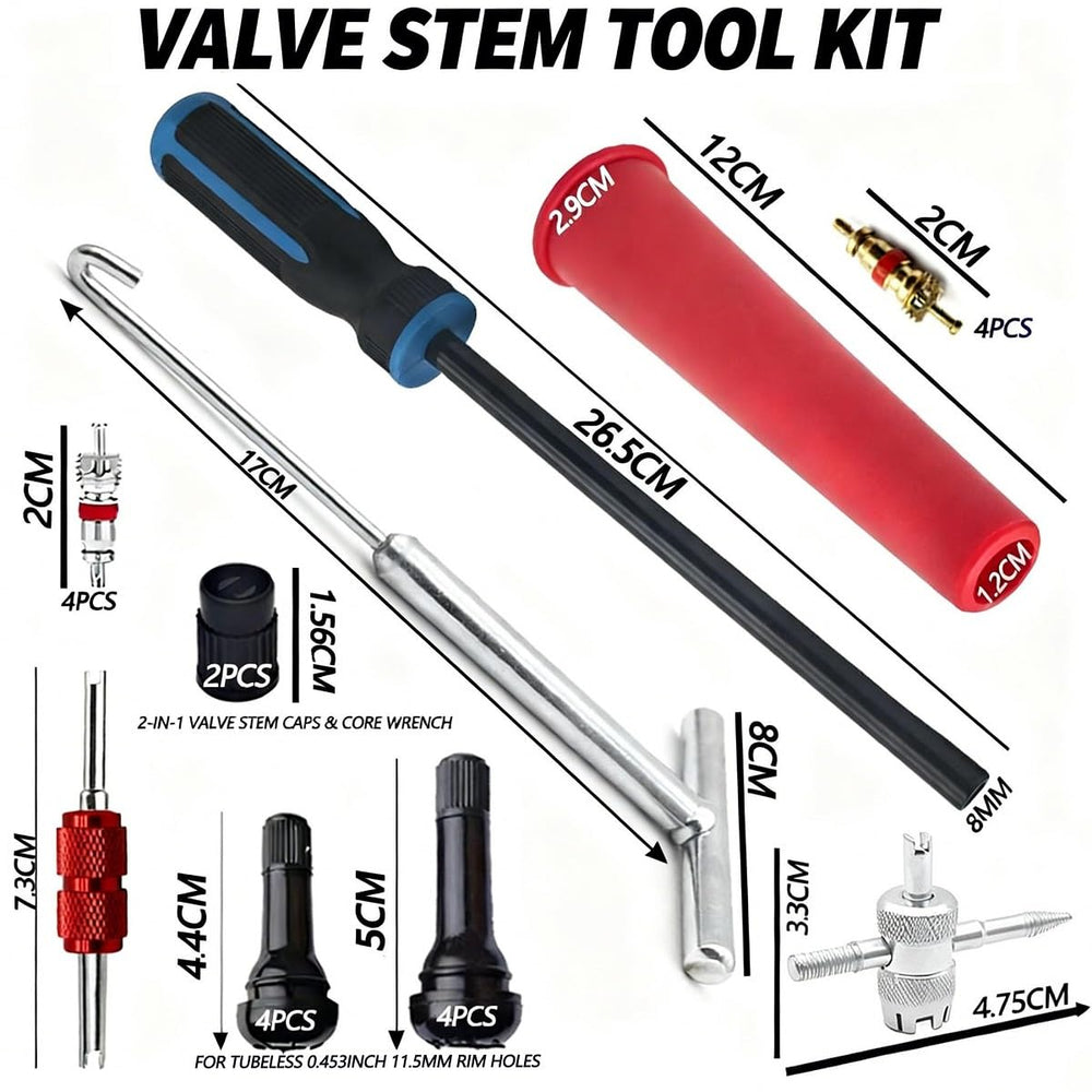 CZRWJXW complete valve stem tool kit for cars, motorcycles, and ATVs.