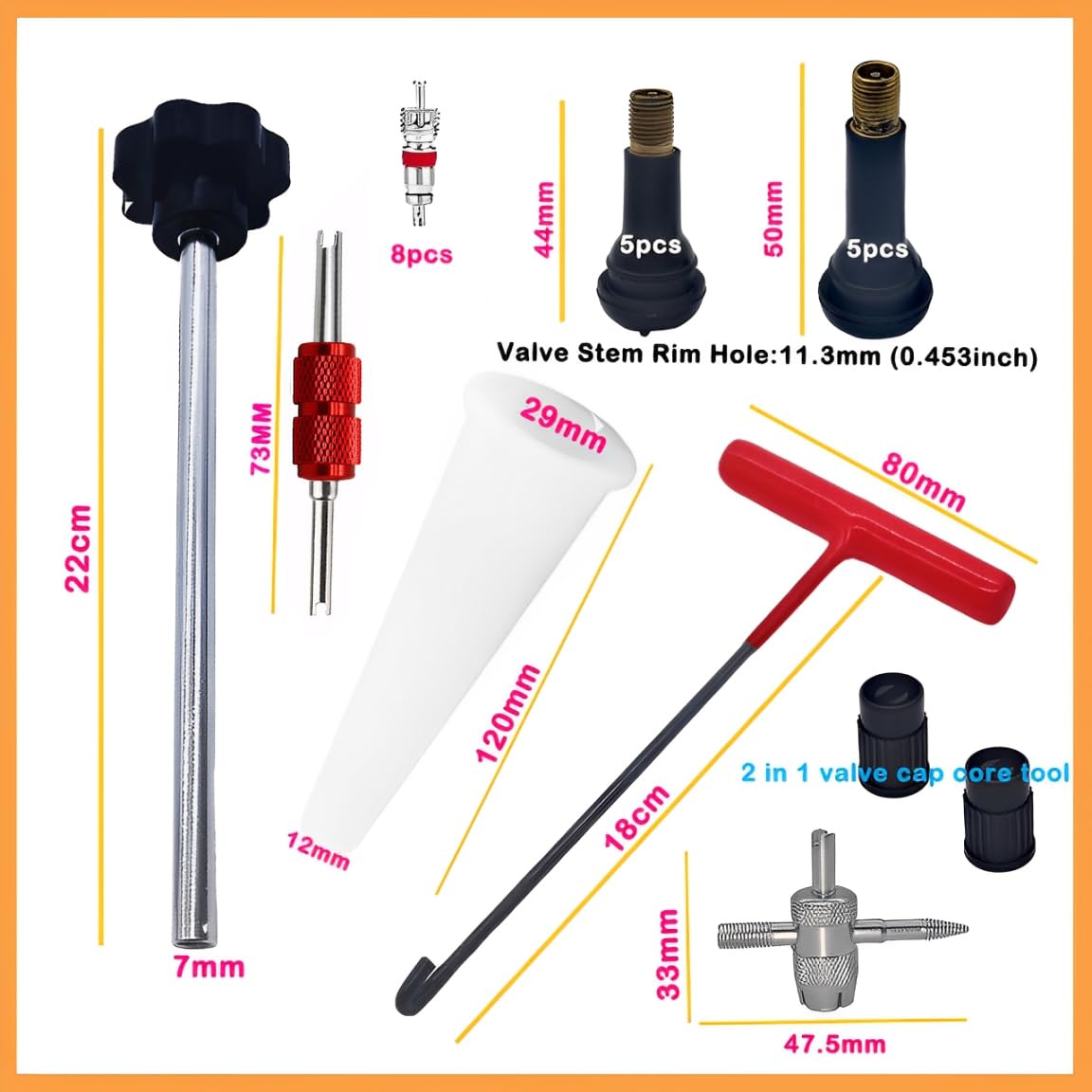 CZRWJXW valve stem caps kit for secure, leak-free sealing.