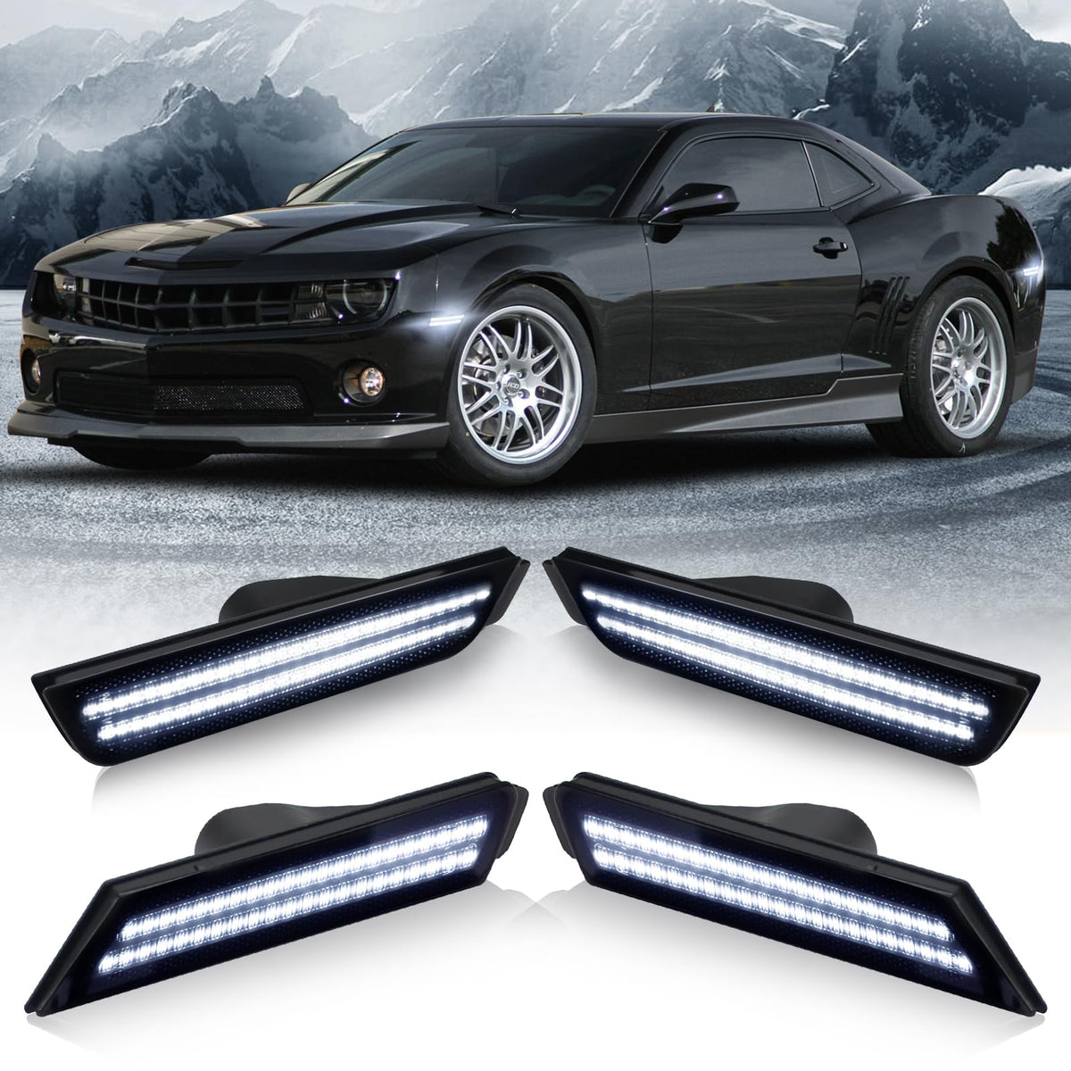 D-Lumina Camaro front smoked white sidemarker for improved nighttime visibility.