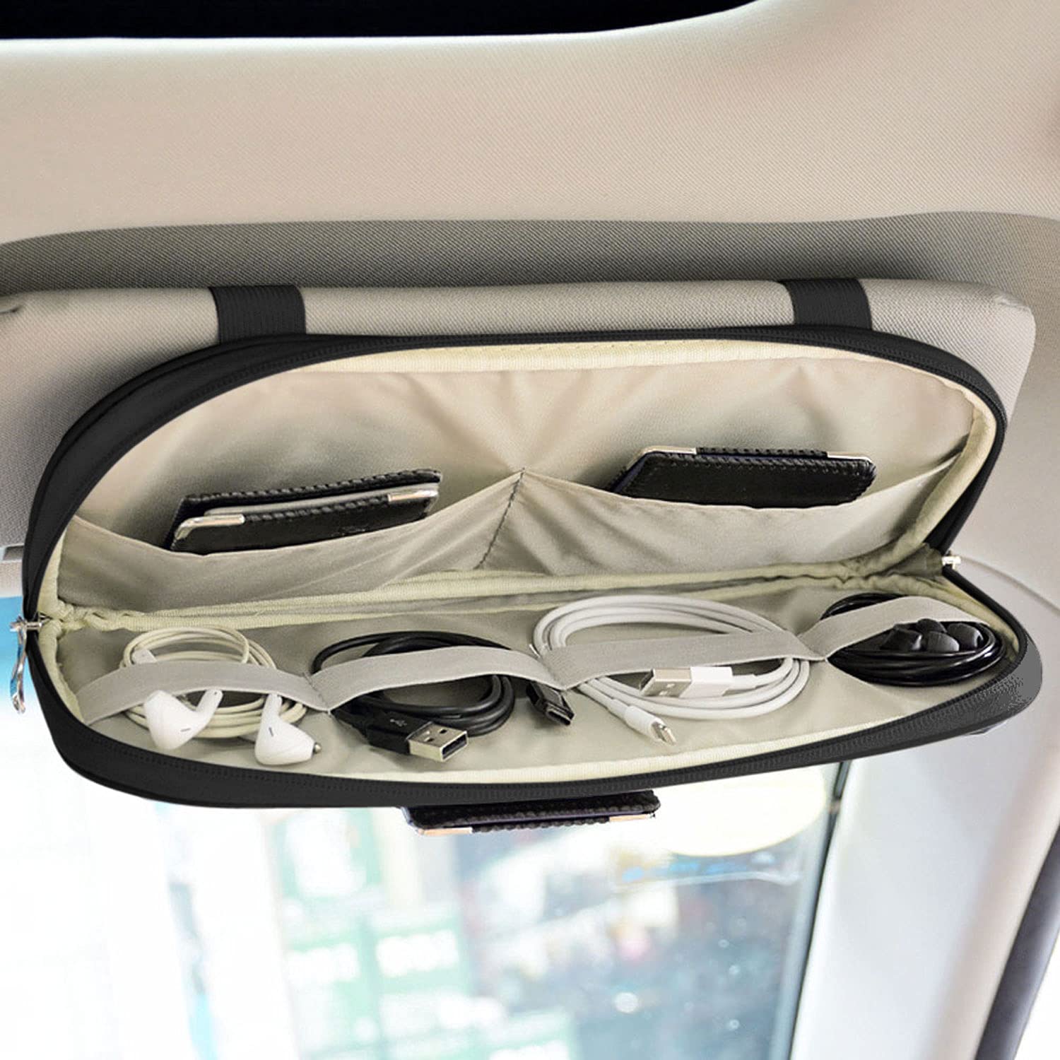 Da by Car Sun Visor Organizer with zipped compartment secures documents and small devices.