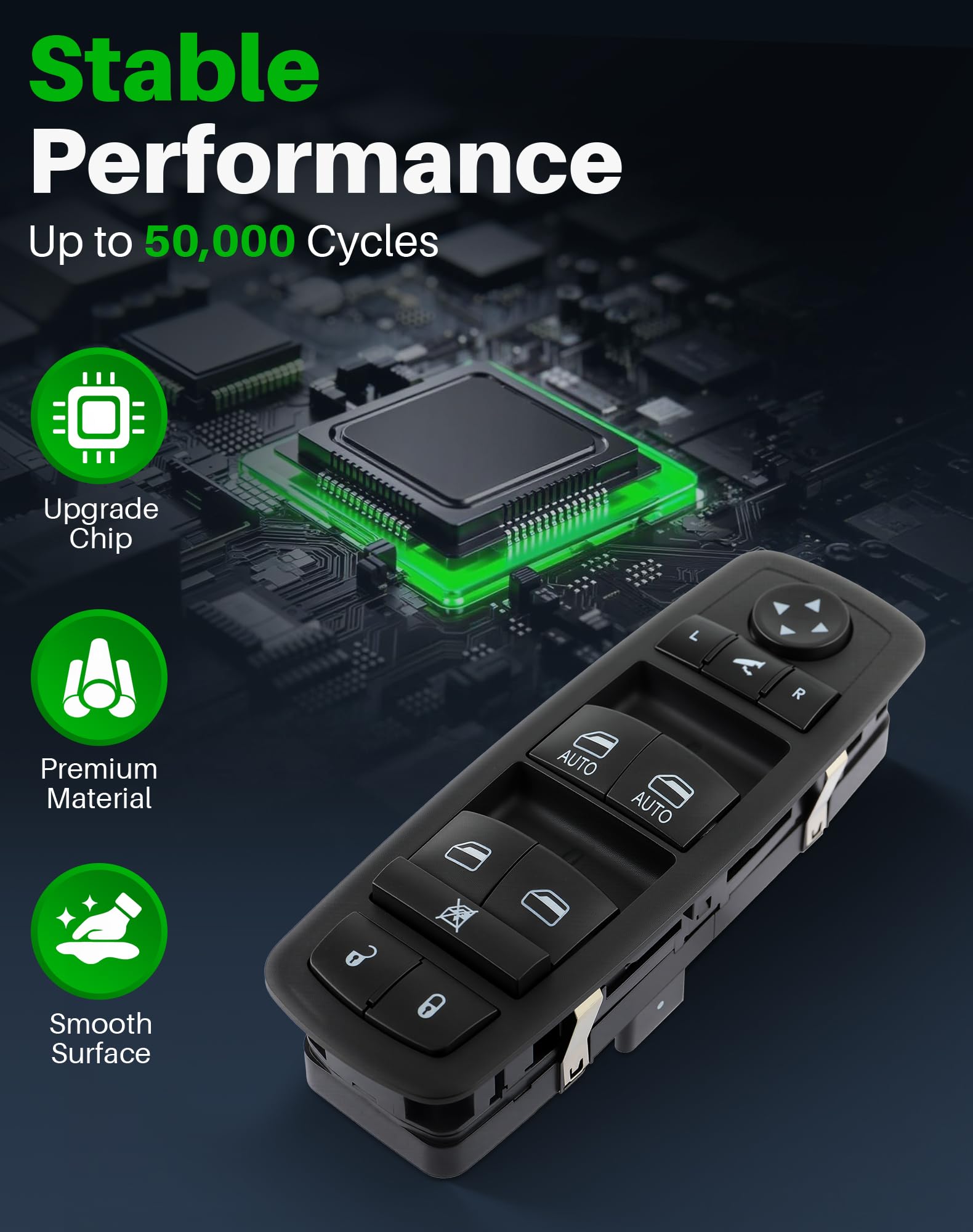 Dacall ABS plastic construction close-up for durable window switch