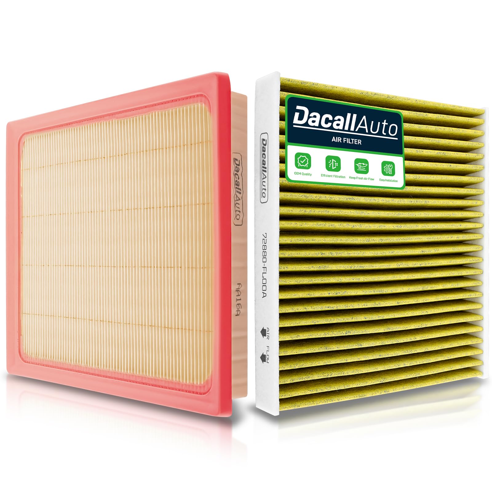 Dacall cabin air filter packaging shows OEM-like fit for Subaru Outback.