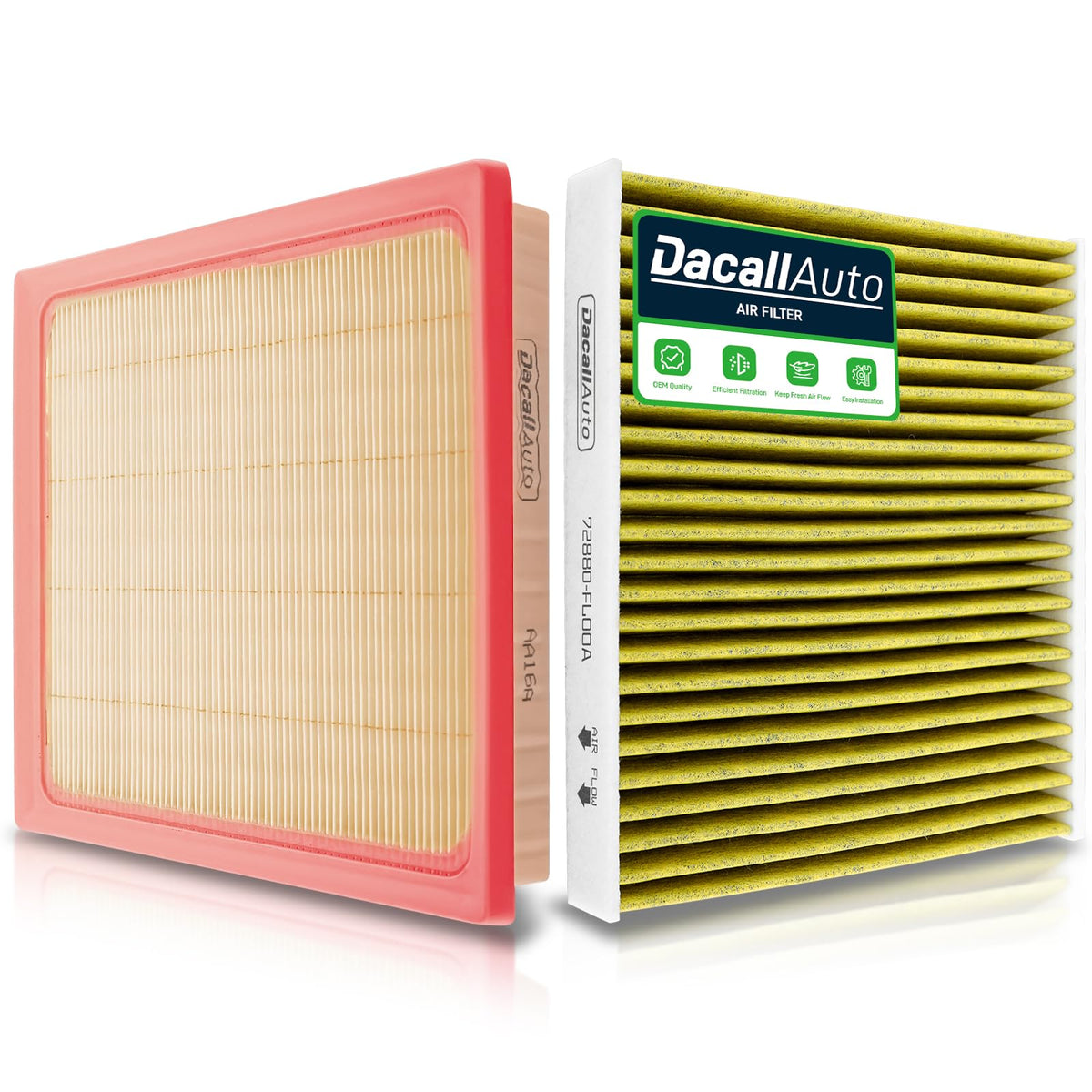 Dacall cabin air filter packaging shows OEM-like fit for Subaru Outback.