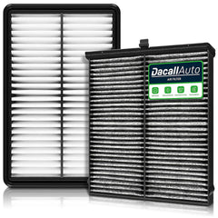 Dacall engine and cabin filter set for Mazda 3 packaging highlights compatibility and value.