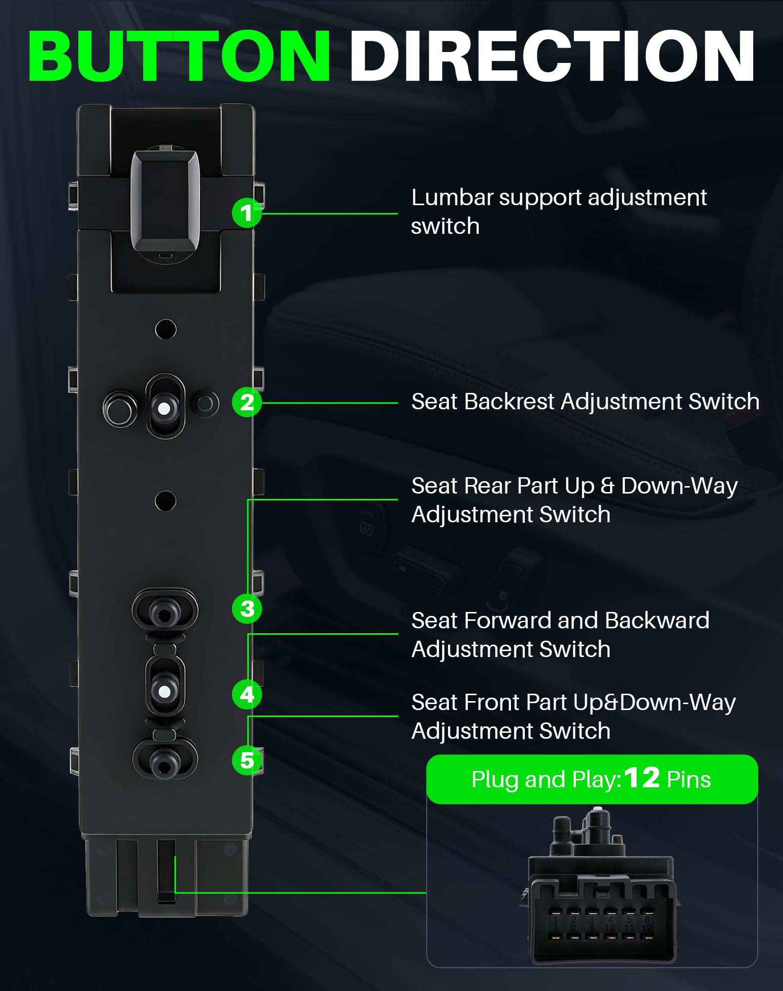 Dacall right passenger switch side angle showing quick plug-and-play compatibility.