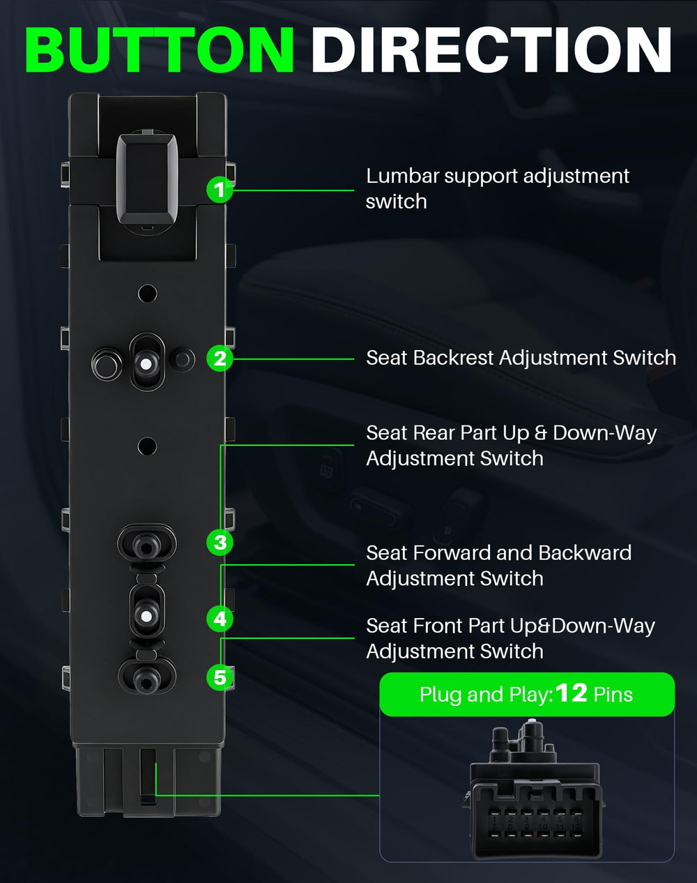 Dacall right passenger switch side angle showing quick plug-and-play compatibility.