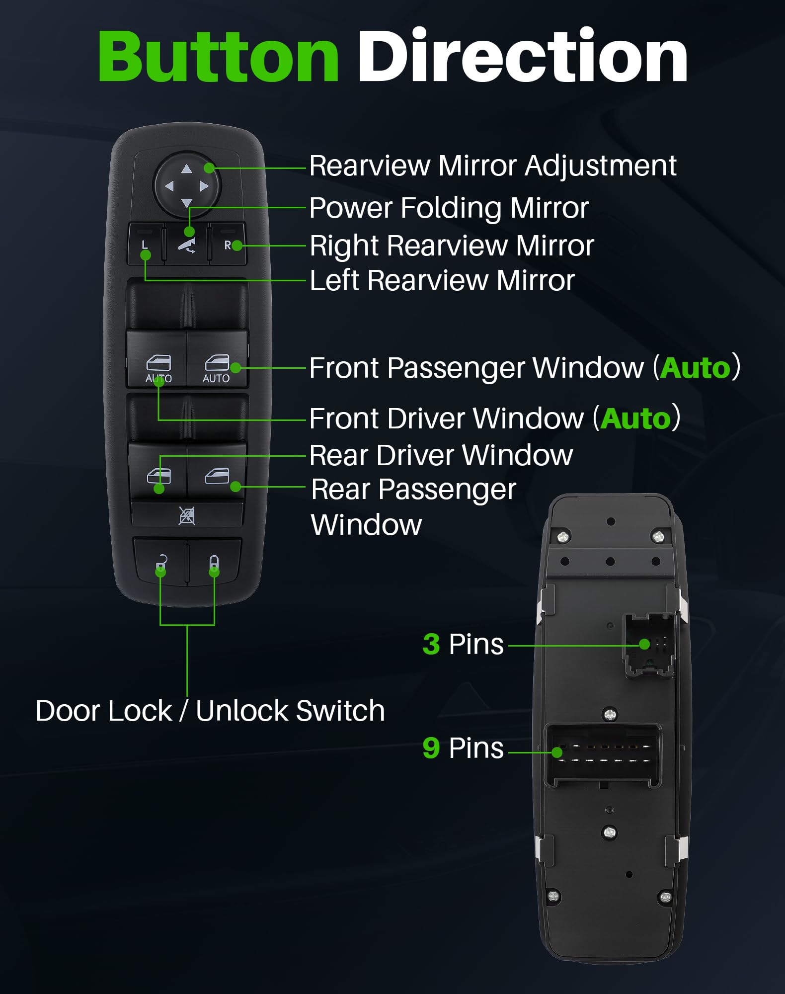 Dacall window switch for Ram 1500/2500 front driver-side, precise up/down control