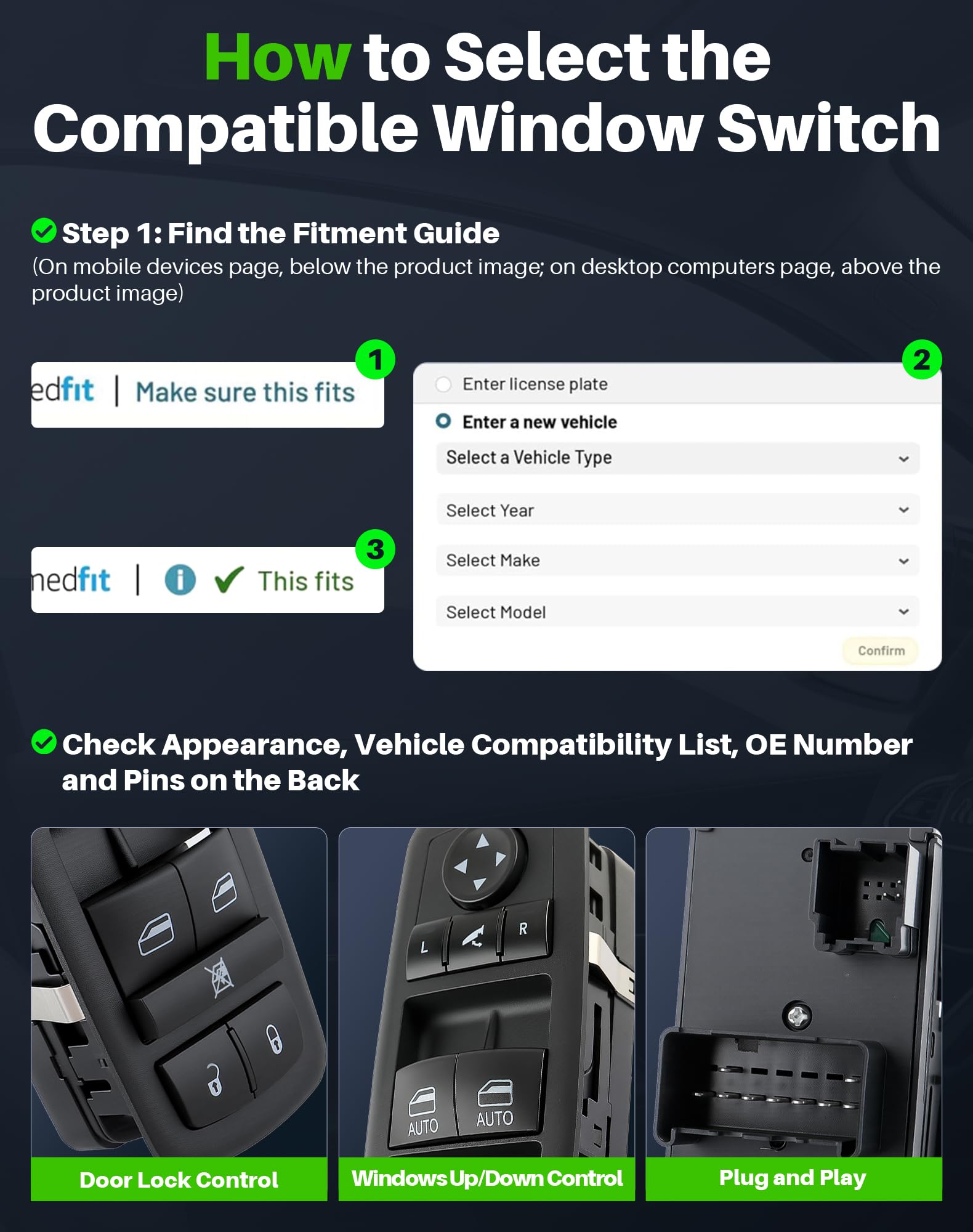 Dacall window switch front driver-side with seamless power window integration