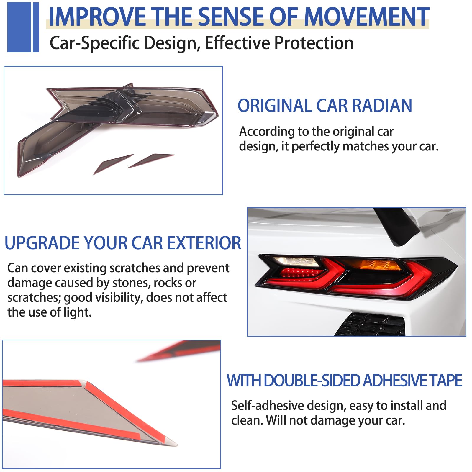 Daeiclru Corvette C8 tail light cover with self-adhesive back for easy fit.