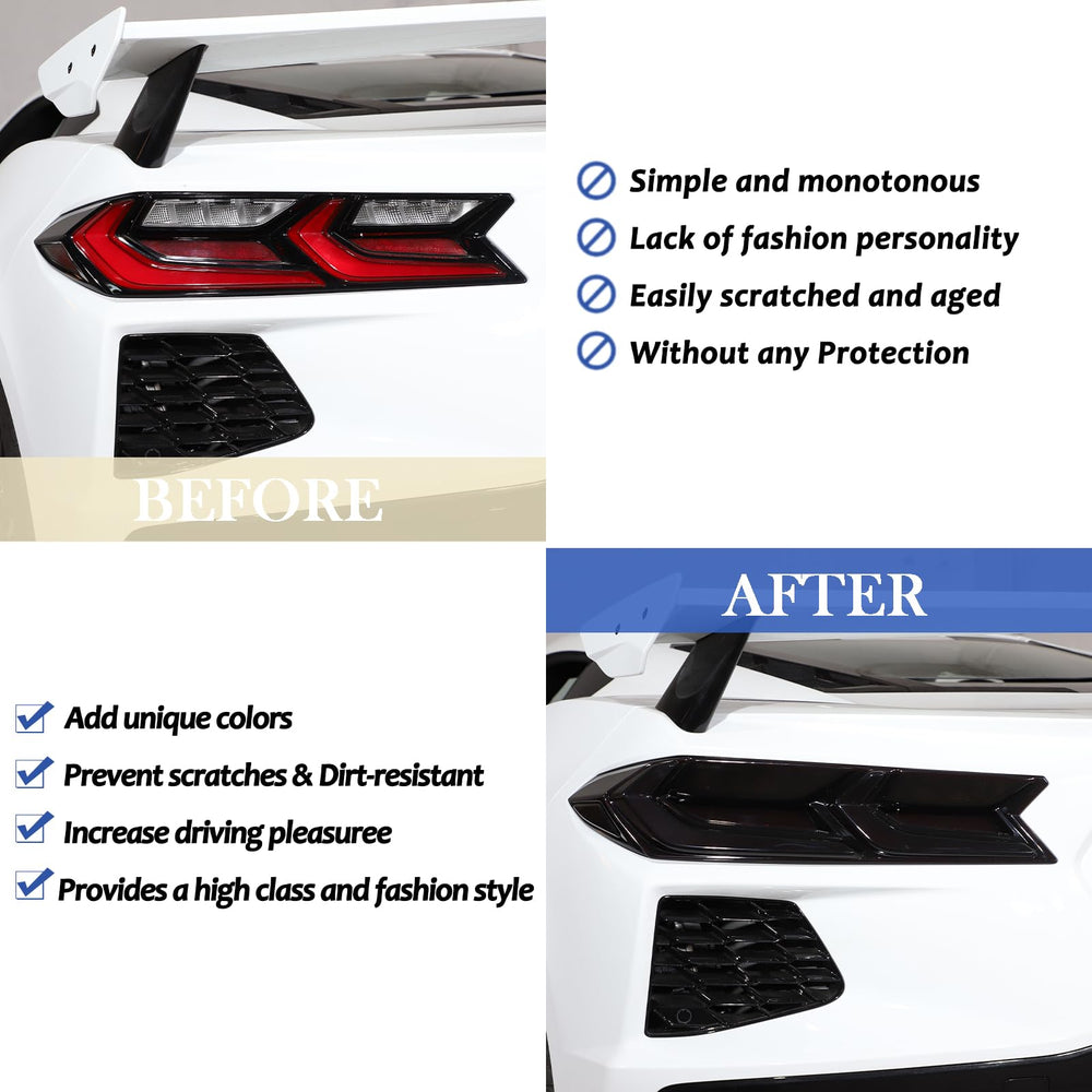 Daeiclru Corvette C8 smoked tail light cover installation step on car.