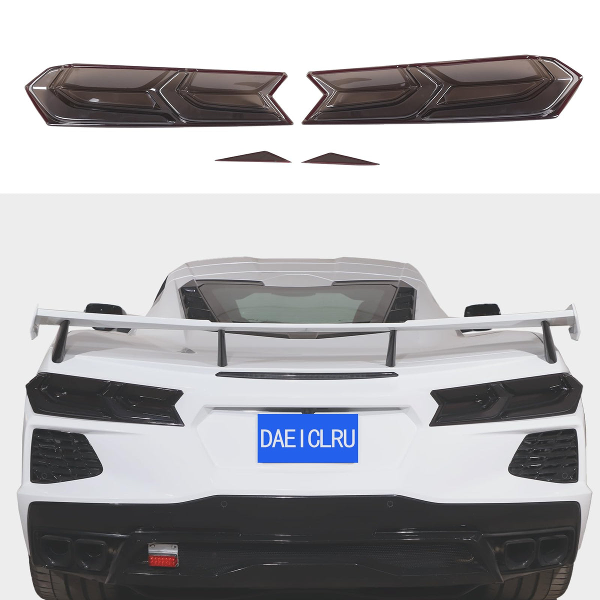 Daeiclru Corvette C8 smoked tail light cover close-up with durable ABS finish.