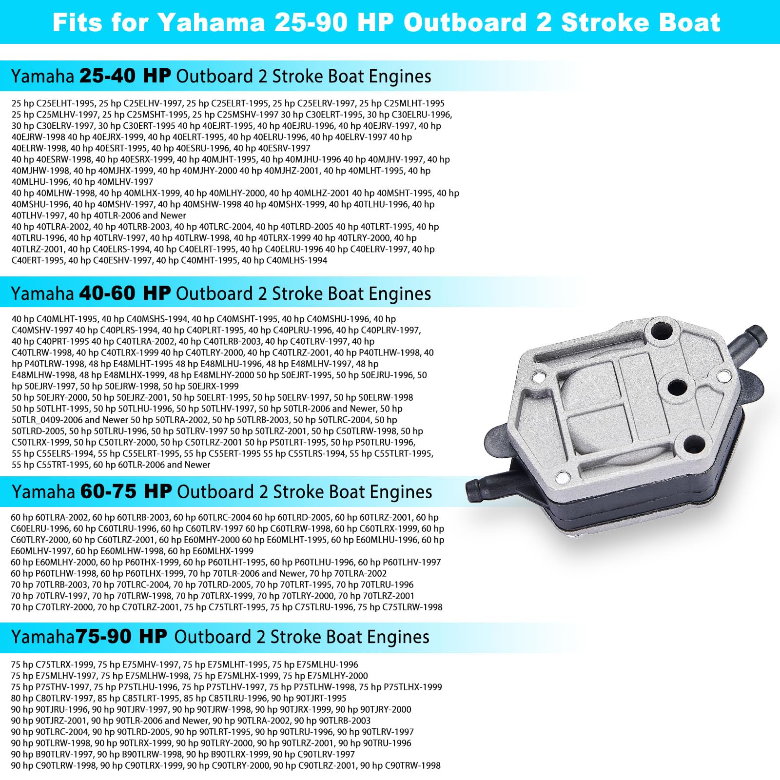 DAFGSEA Yamaha outboard fuel pump assembly side view for easy installation