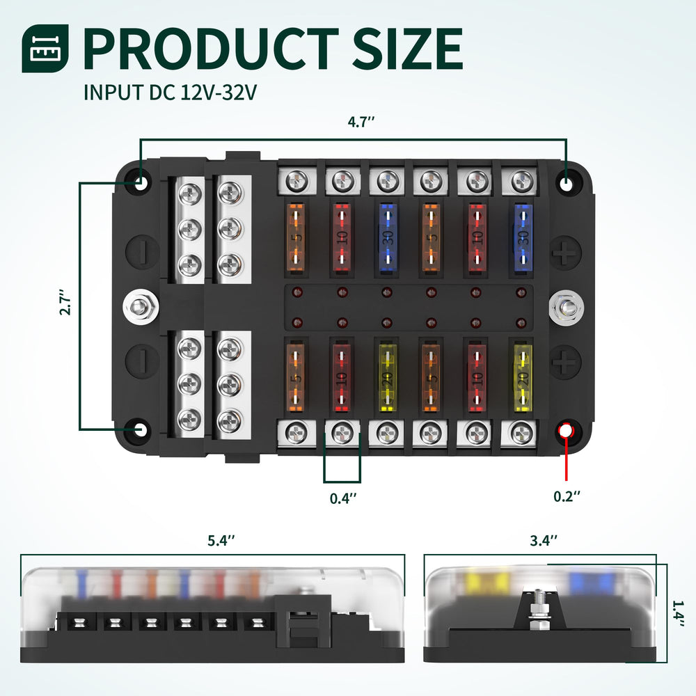 DAIERTEK 12-way fuse block keeps wiring neat and organized.
