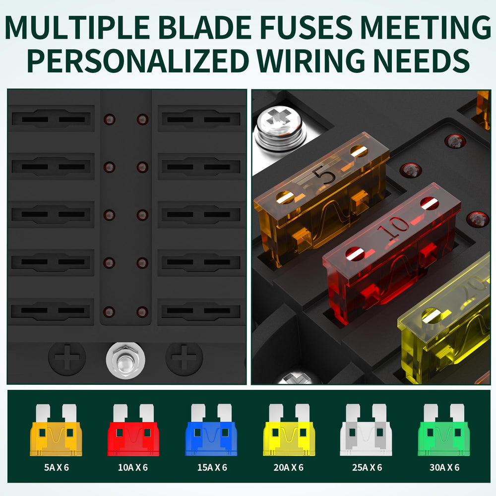 DAIERTEK 12-way fuse block with complete terminals simplifies wiring.