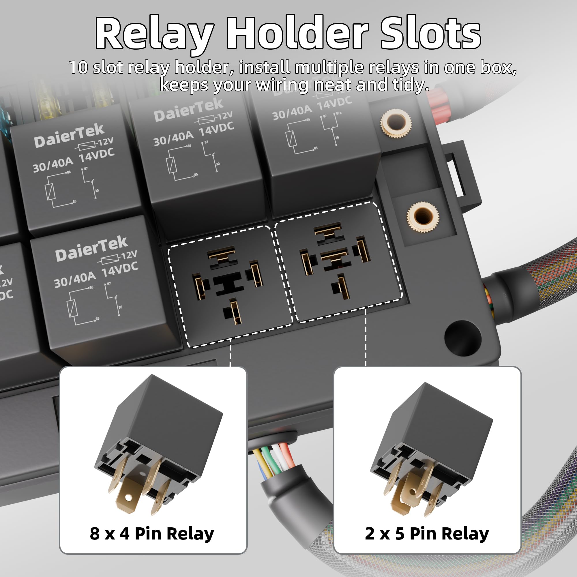 DaierTek 12V 10-way relay block enables organized vehicle wiring