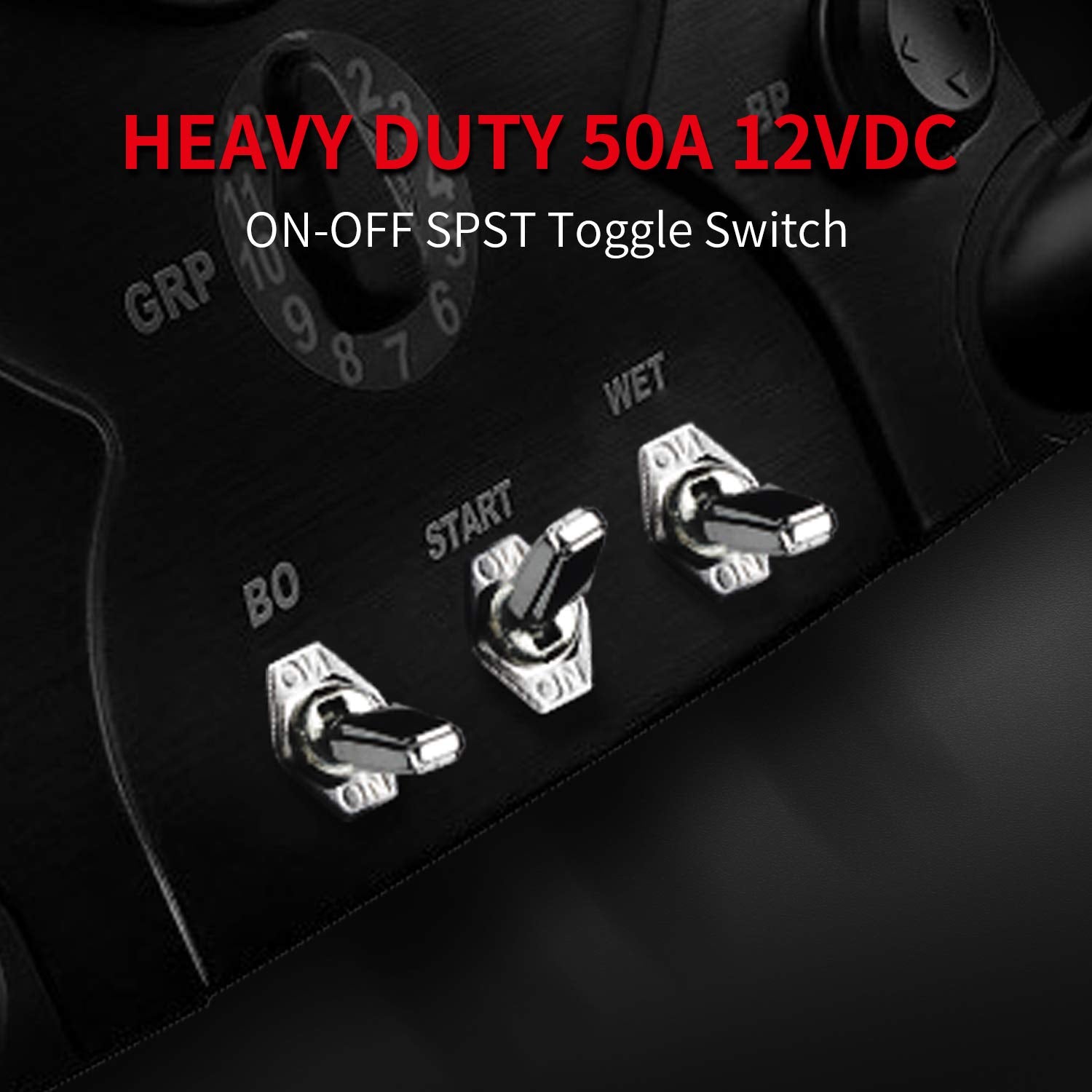 DaierTek 50A 12V DC toggle switch for vehicle lights and accessories.