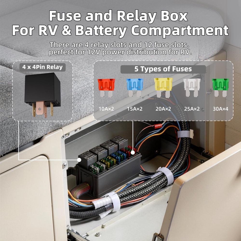 DaierTek pre-wired fuse block with relays simplifies 12V installation.