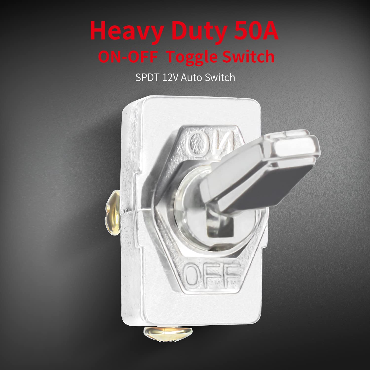 DaierTek SPST 2-pin toggle switch with metal body for quick wiring connections.