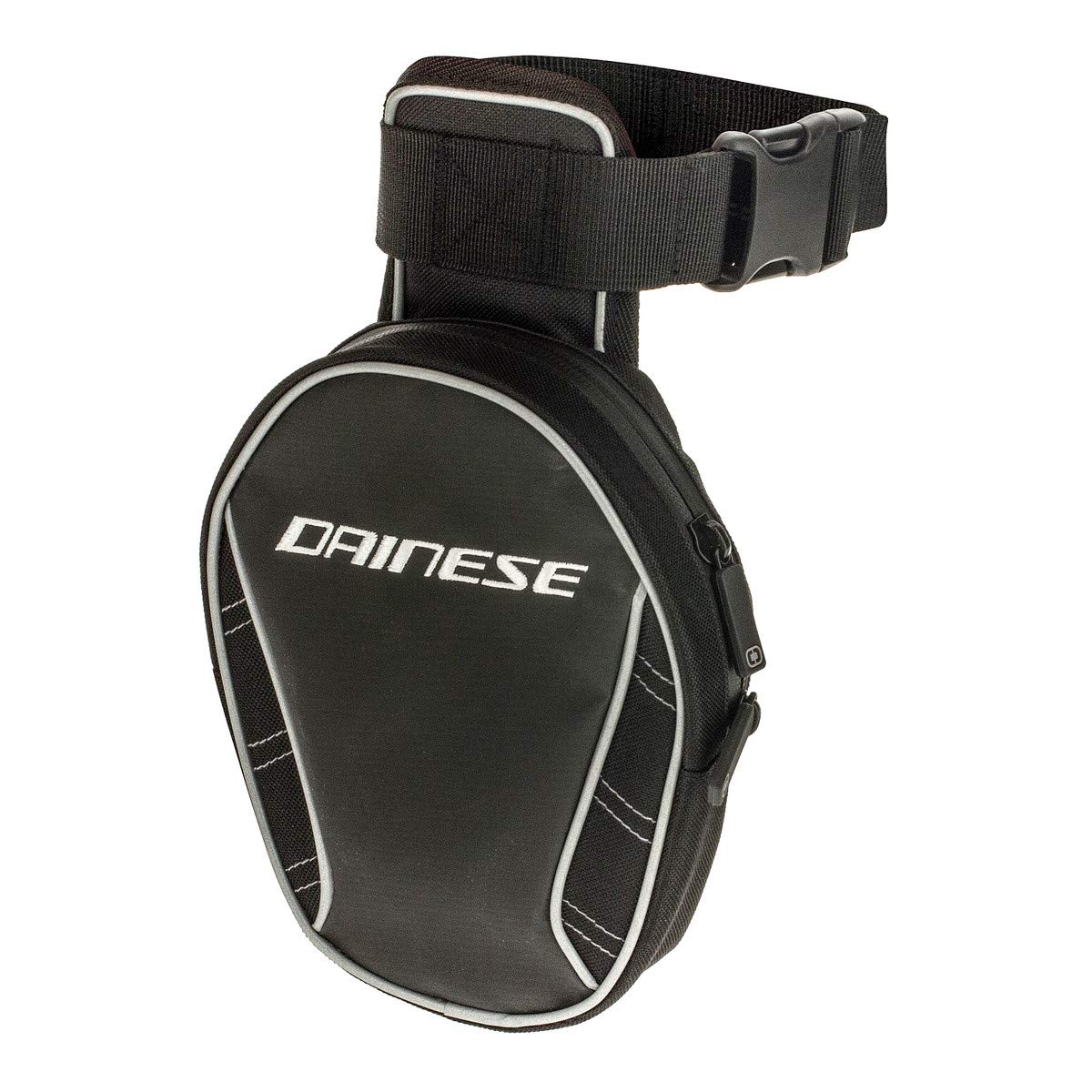 Dainese leg bag in black worn on the leg offering quick access and organized pockets.