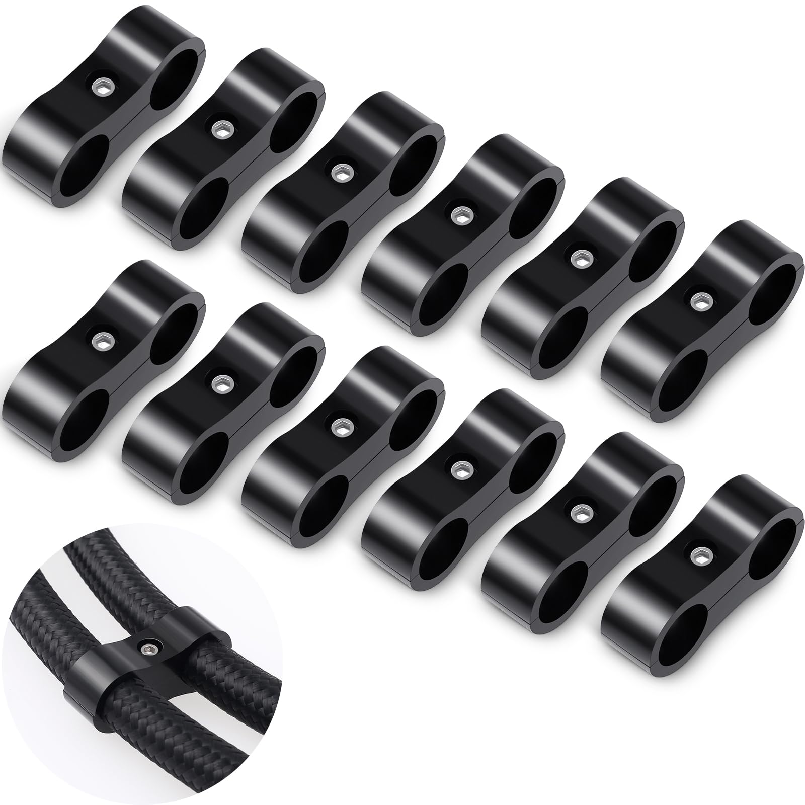 DaisyInner 6AN hose separator clamp in black keeps fuel hoses neatly organized and accessible