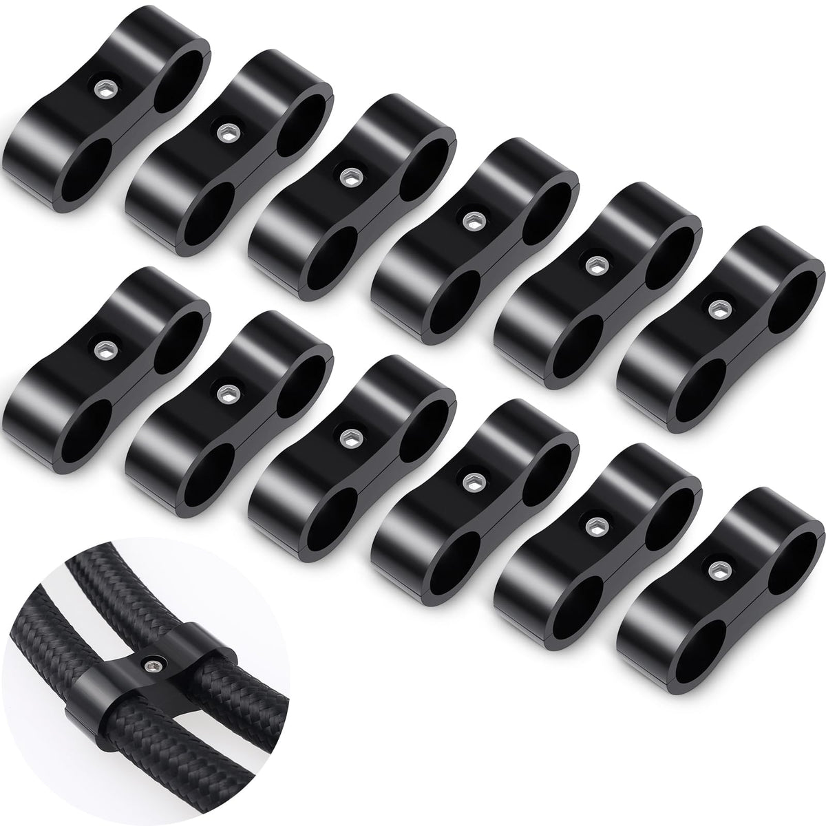 DaisyInner 6AN hose separator clamp in black keeps fuel hoses neatly organized and accessible