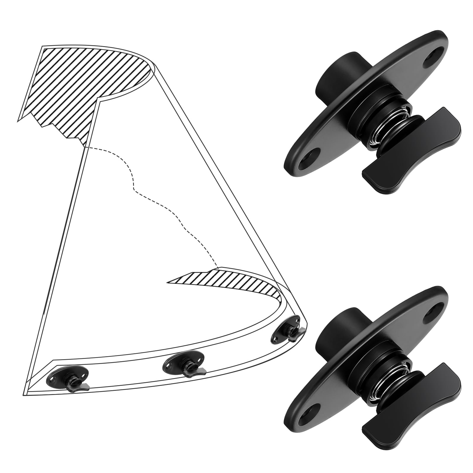 DaisyInner quick twist fasteners pass through windshield for fast, tool-free securing.