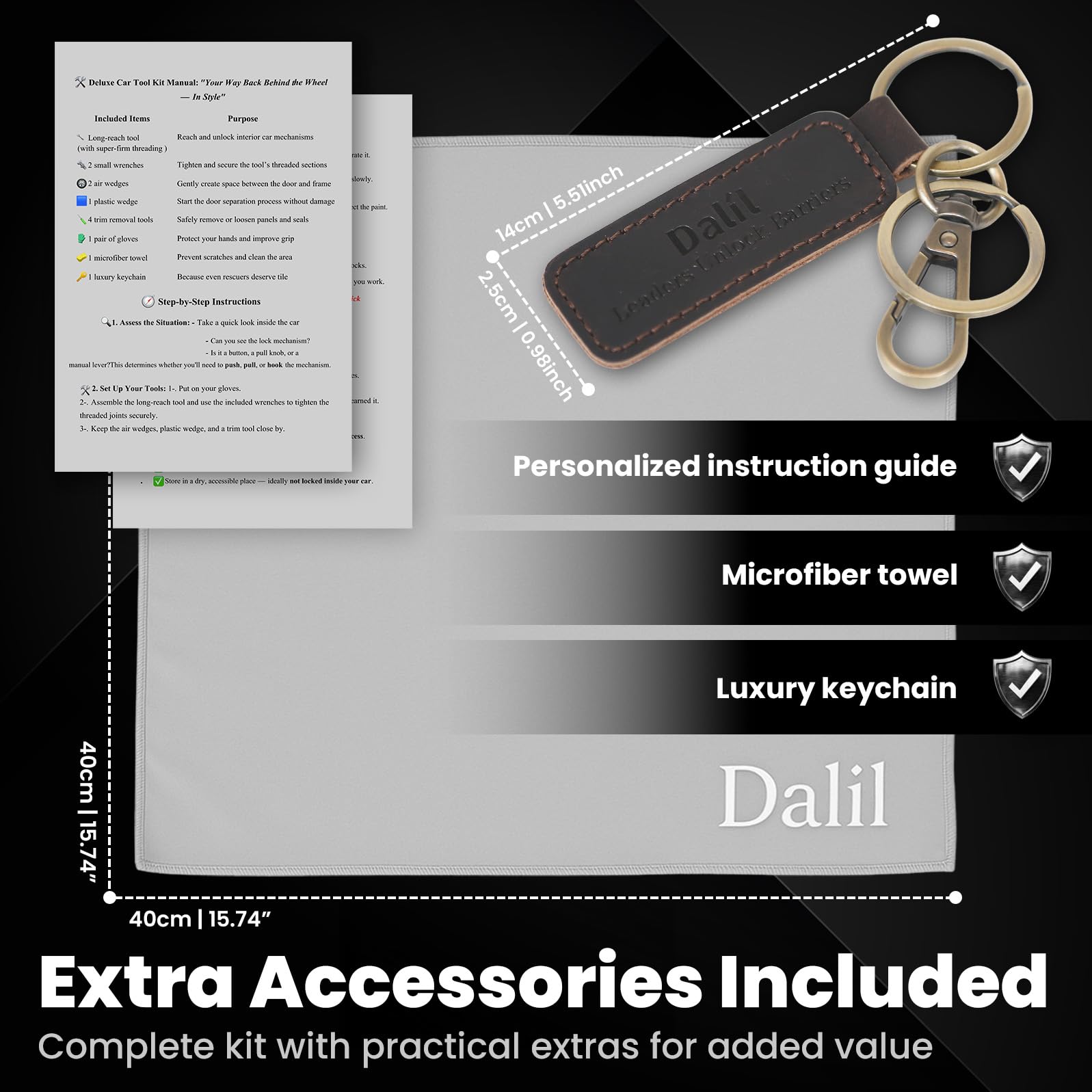Dalír premium bag front view showing organized storage