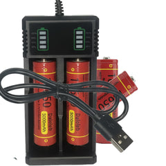Dalolab 4pc battery charger set front view with dual bays for independent charging.