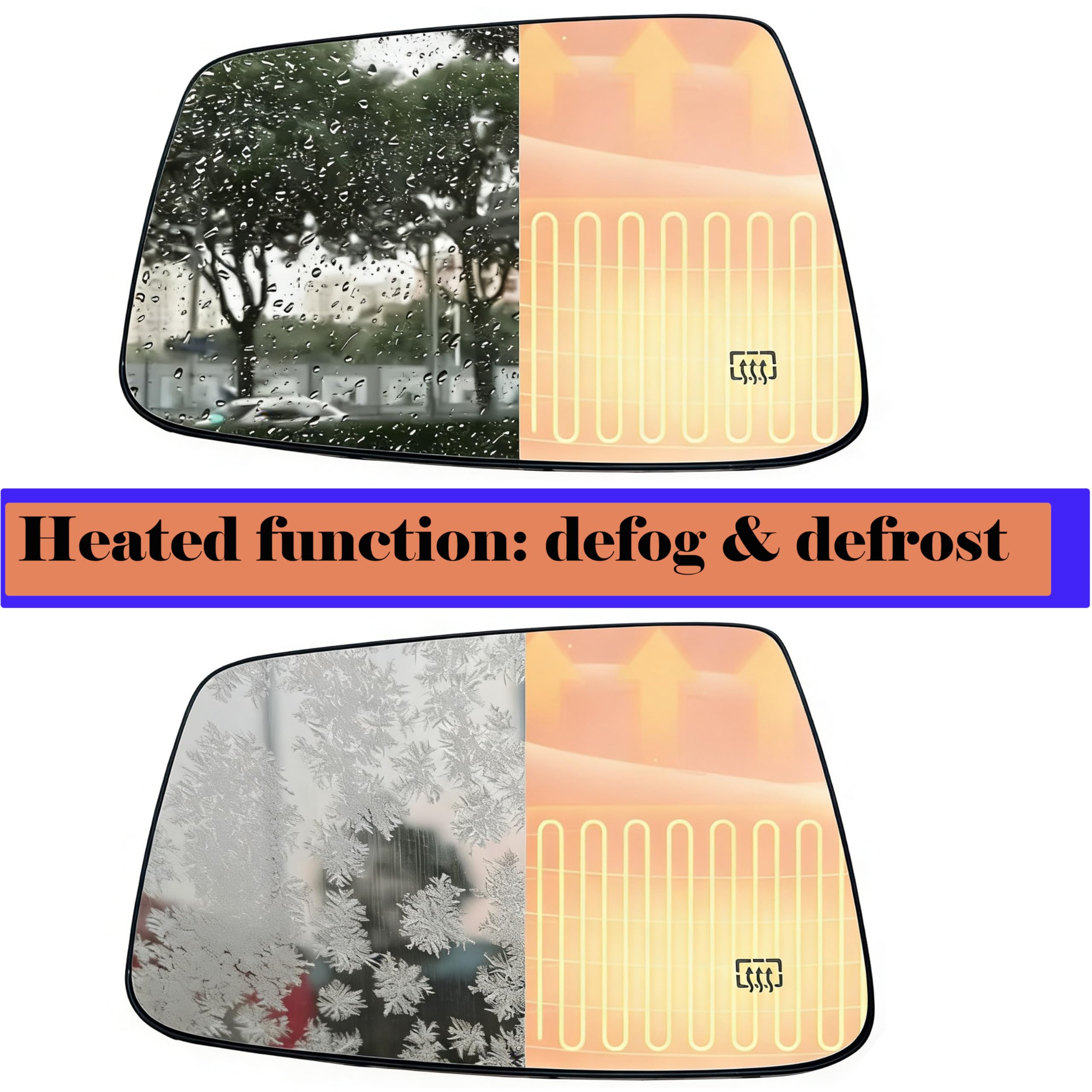 Convex design improves side visibility in rain and fog.