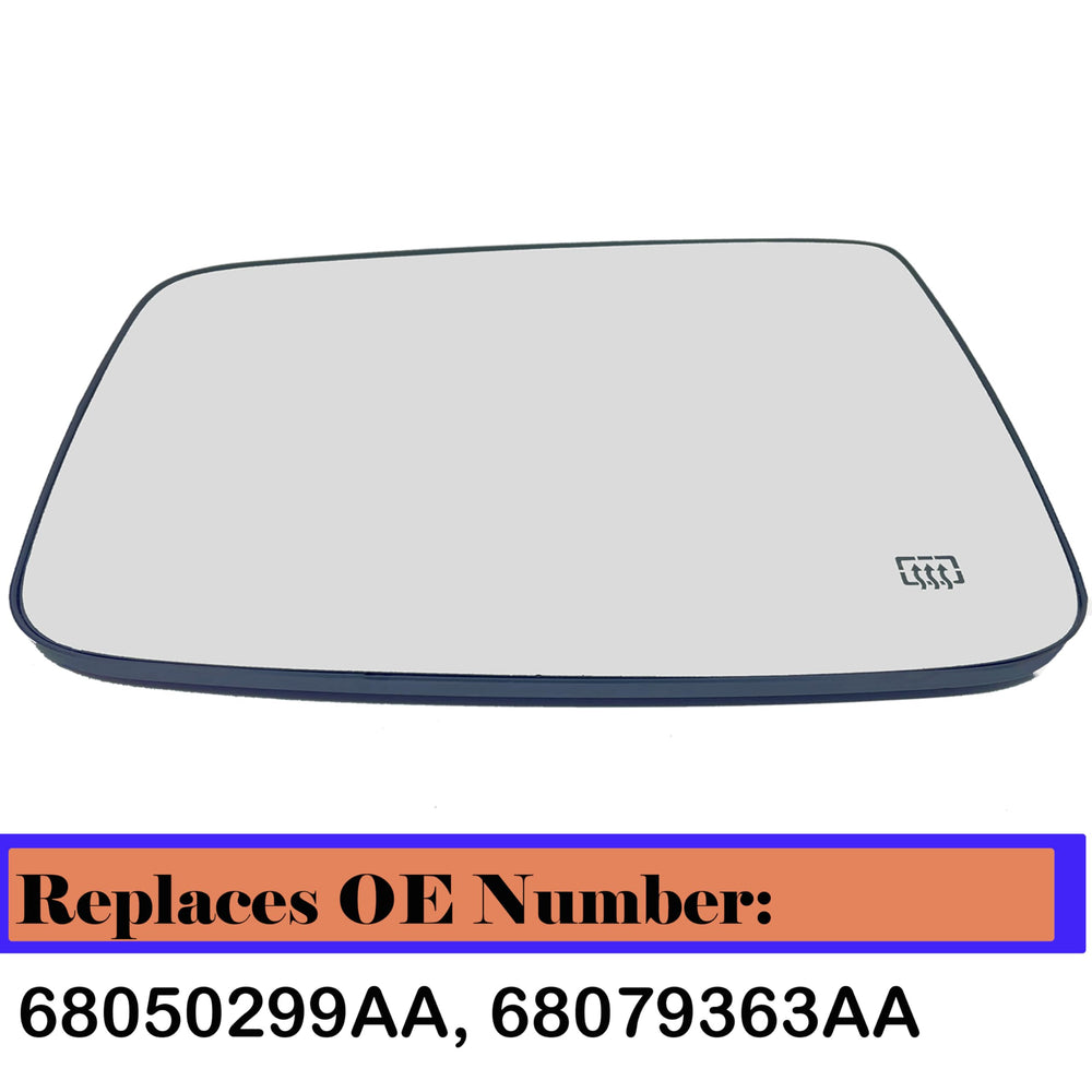OE-replacement mirror glass compatible with 68050299AA and 68079363AA.